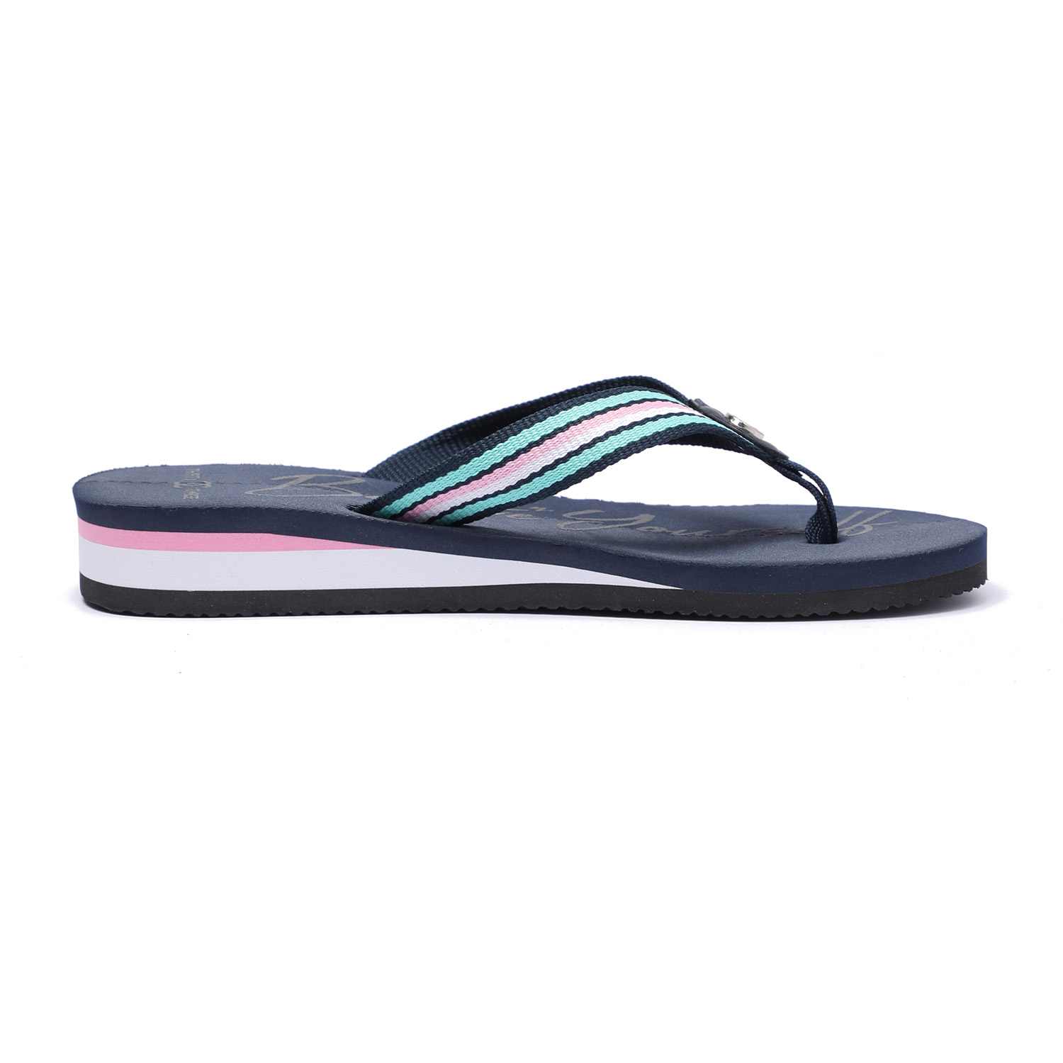 Women Navy Flip-Flops with Striped Straps