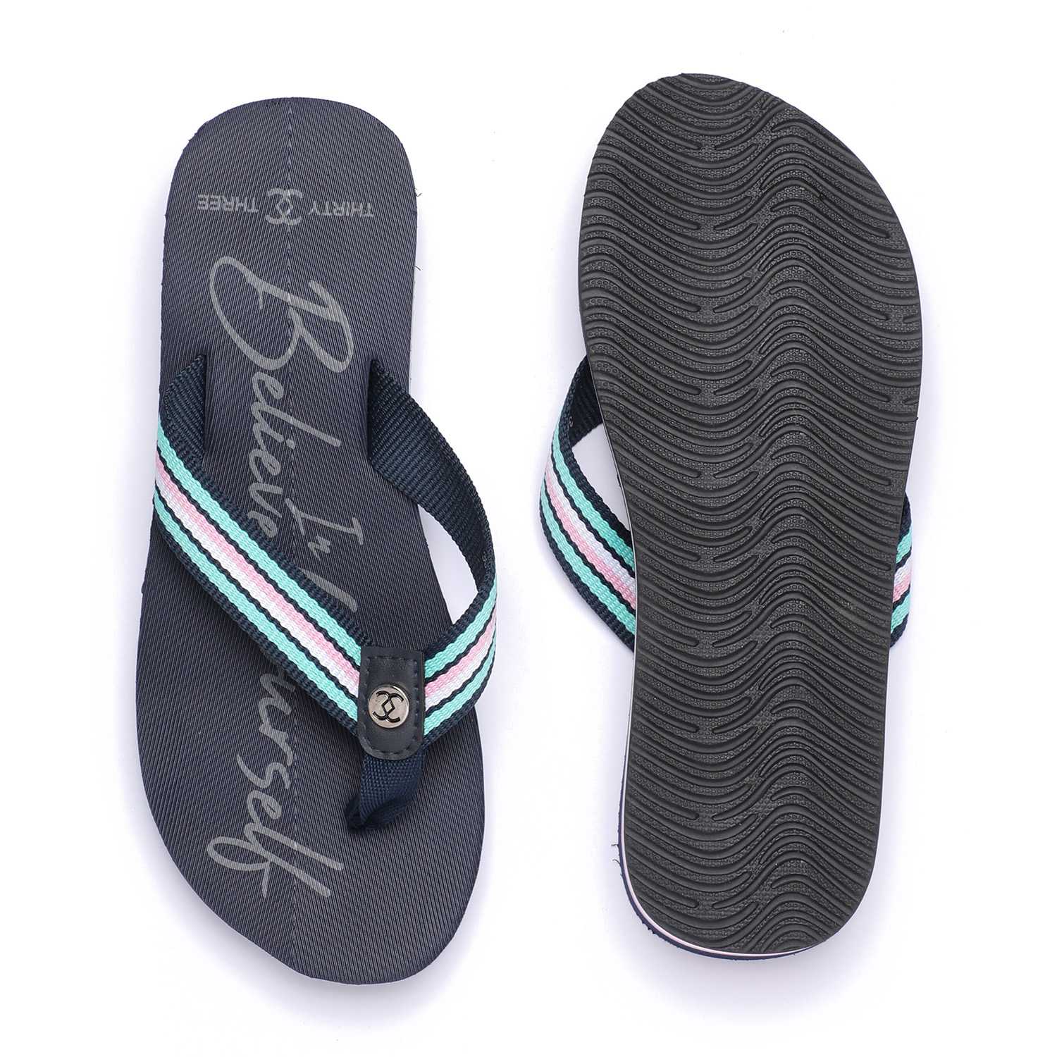 Women Navy Flip-Flops with Striped Straps