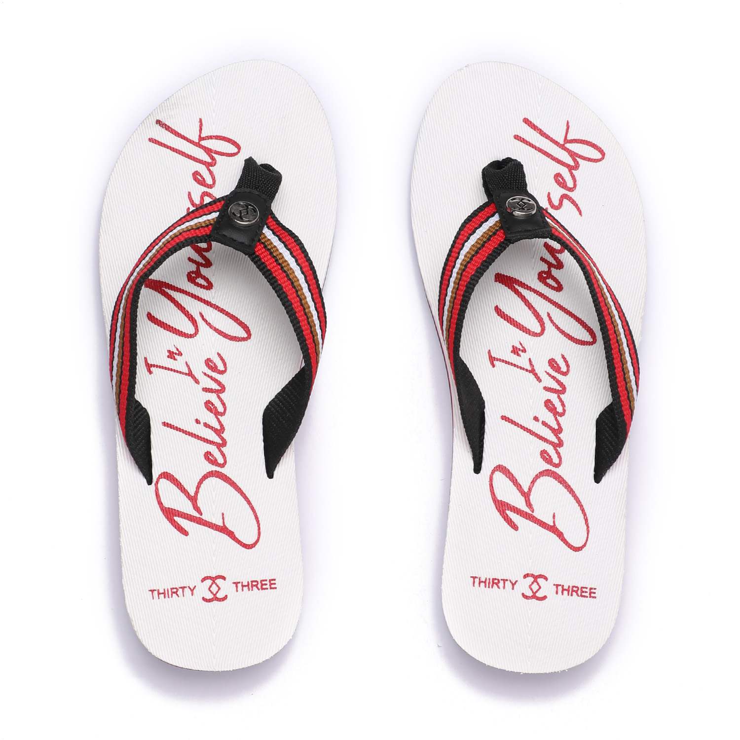 Women White Red Flip-Flops with Striped Straps