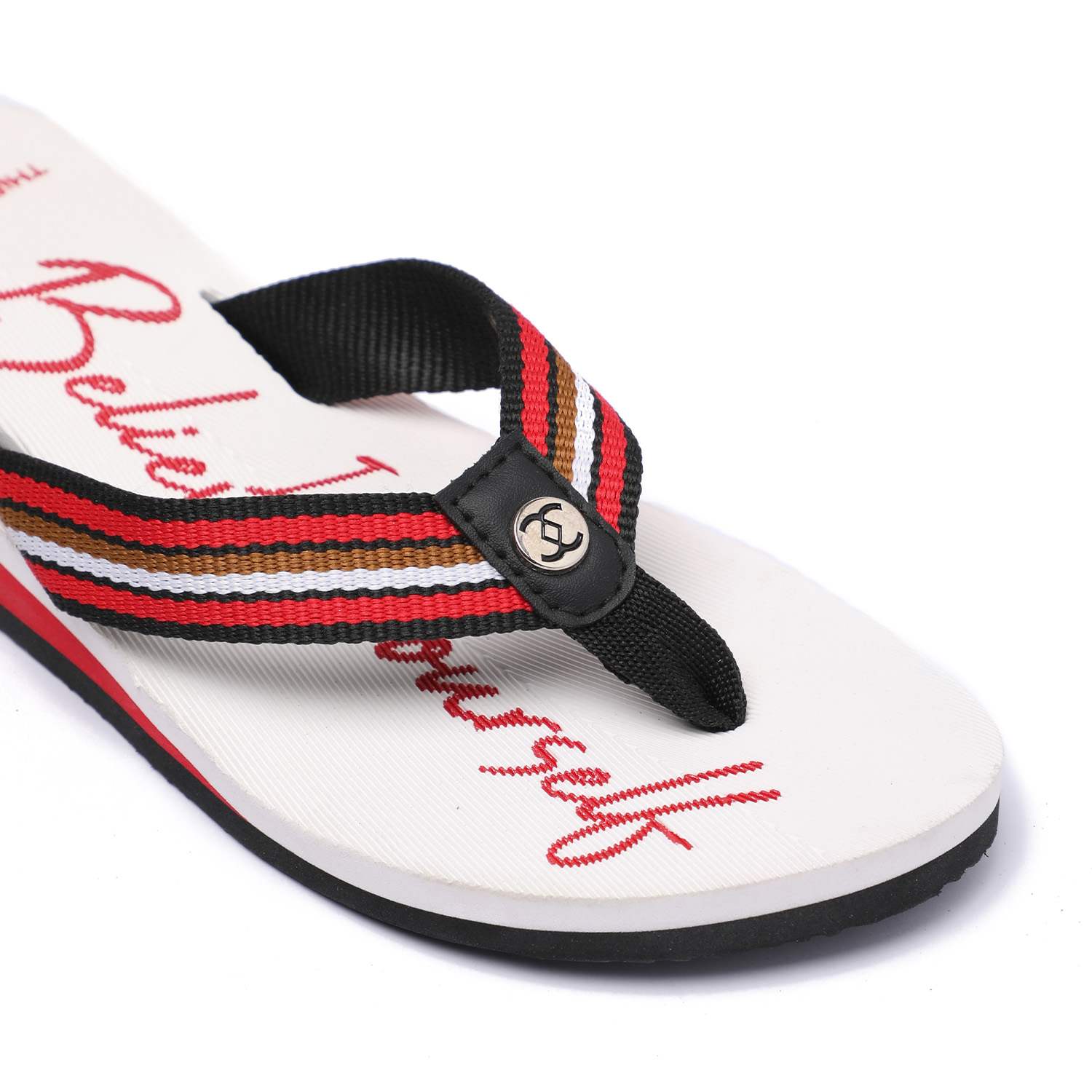 Women White Red Flip-Flops with Striped Straps