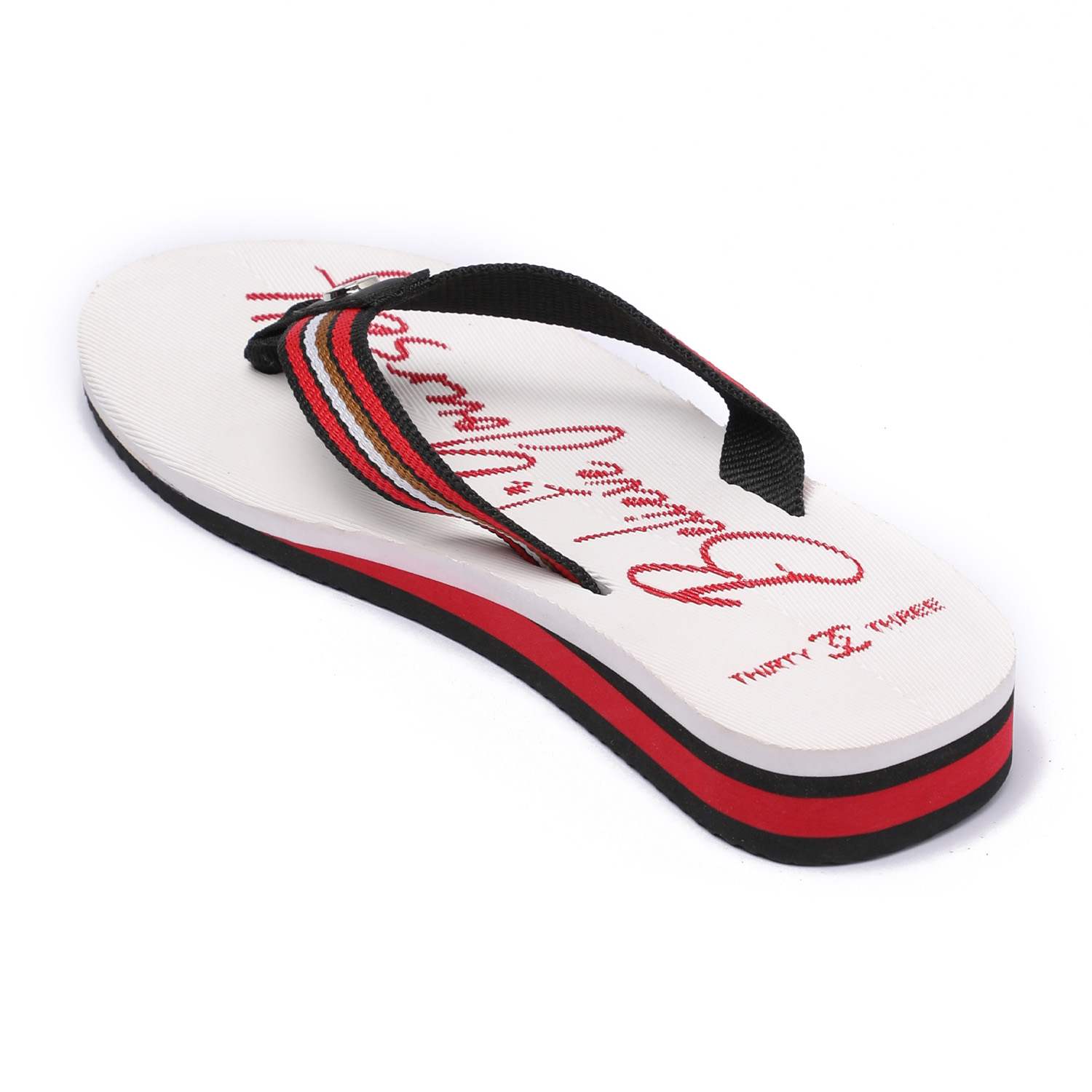 Women White Red Flip-Flops with Striped Straps