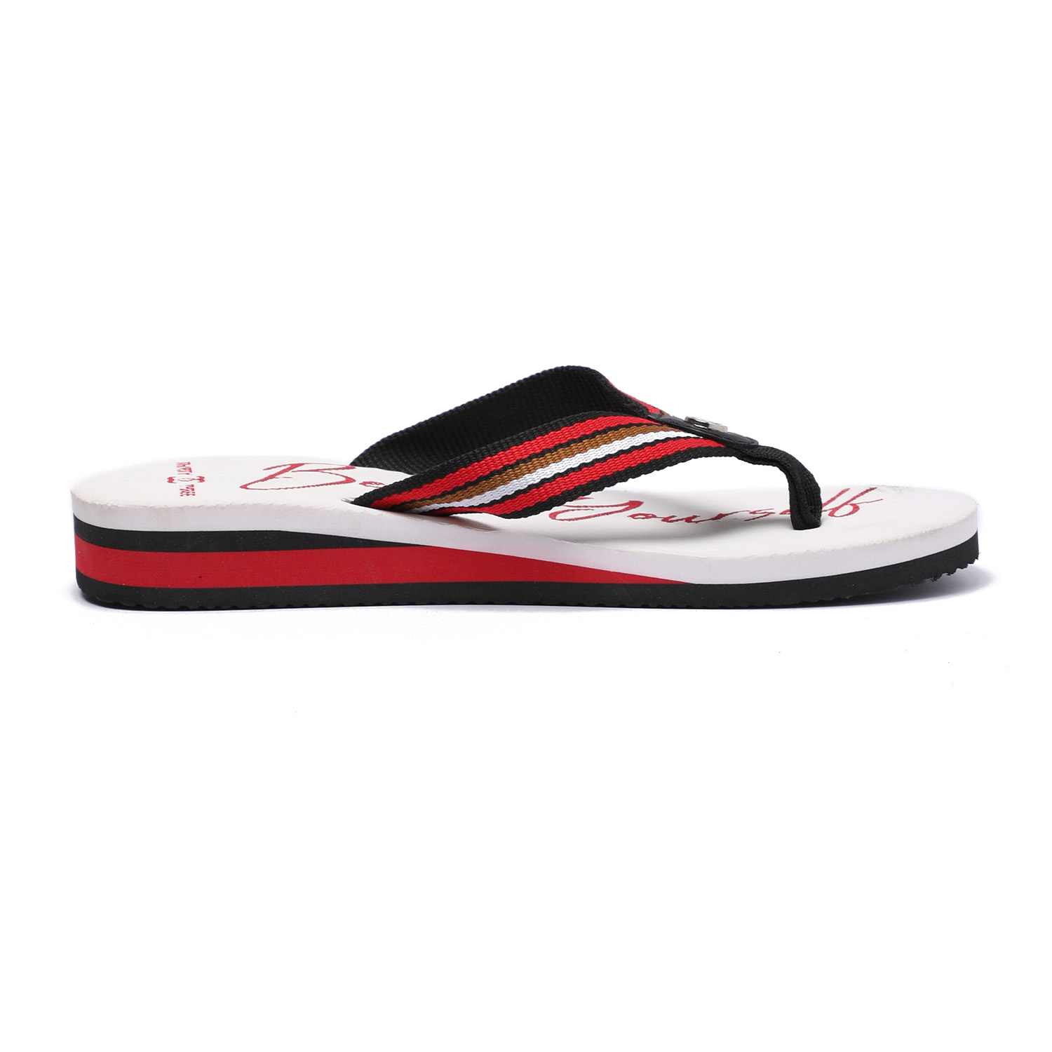 Women White Red Flip-Flops with Striped Straps