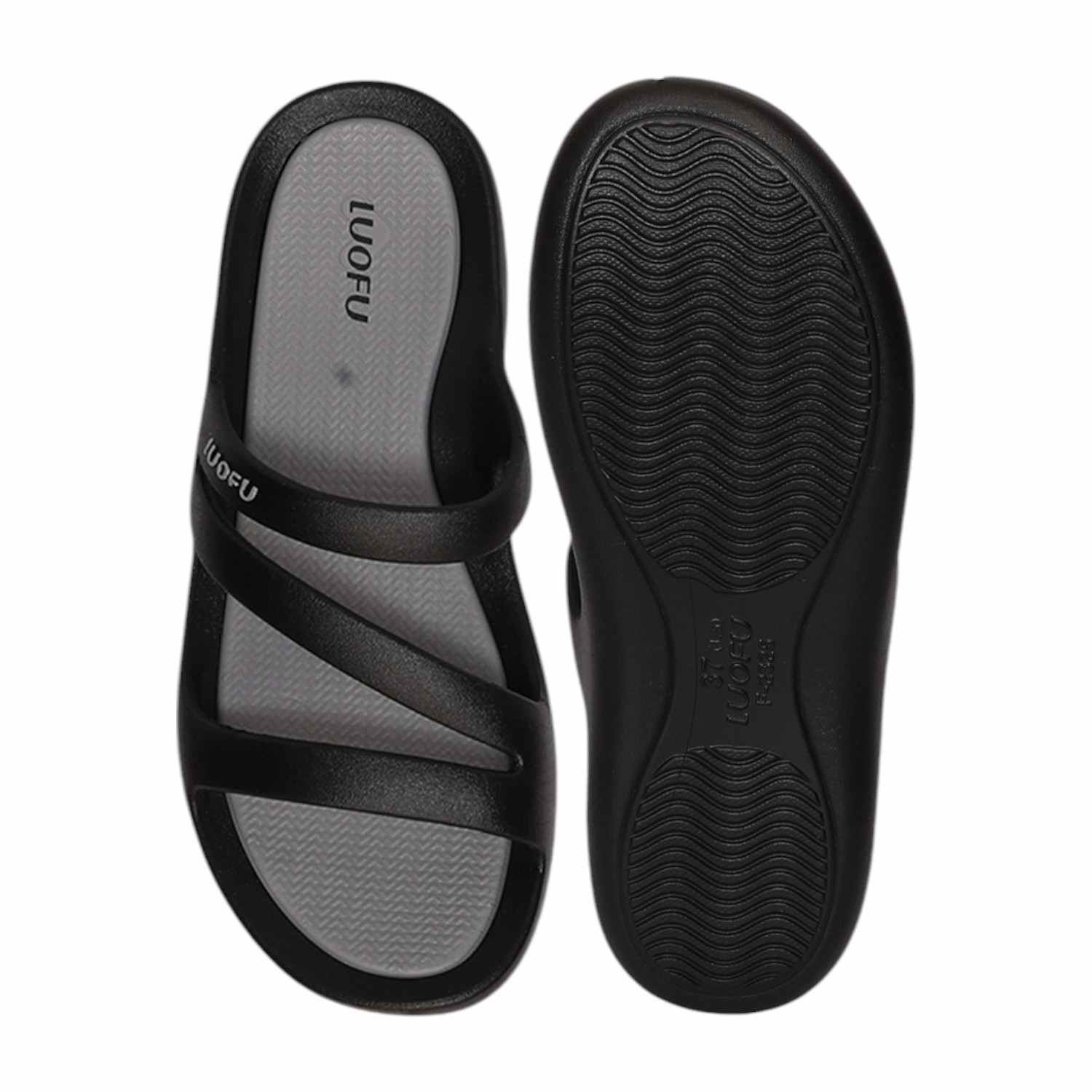 Women Black-Grey Z Strap Flats