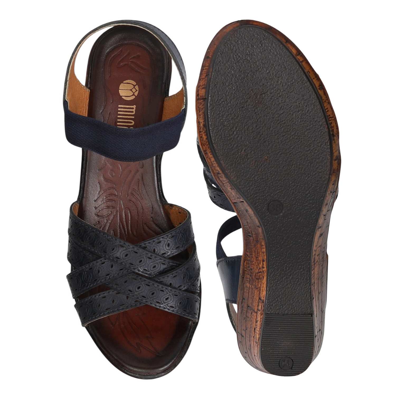 Women Navy Strappy Wedge Sandals