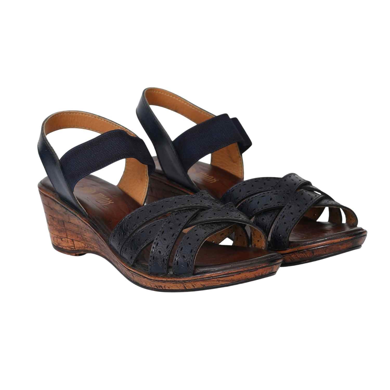 Women Navy Strappy Wedge Sandals