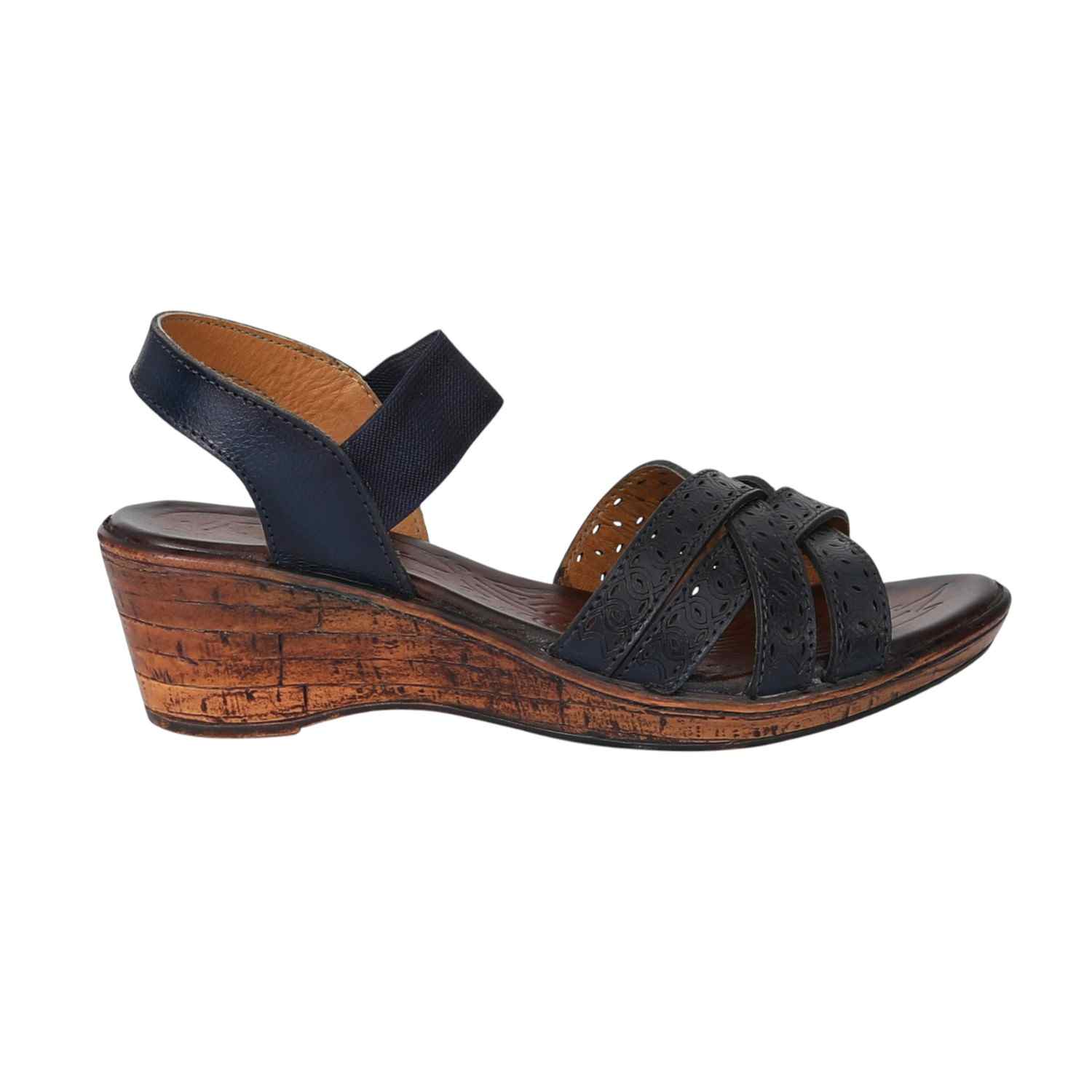 Women Navy Strappy Wedge Sandals