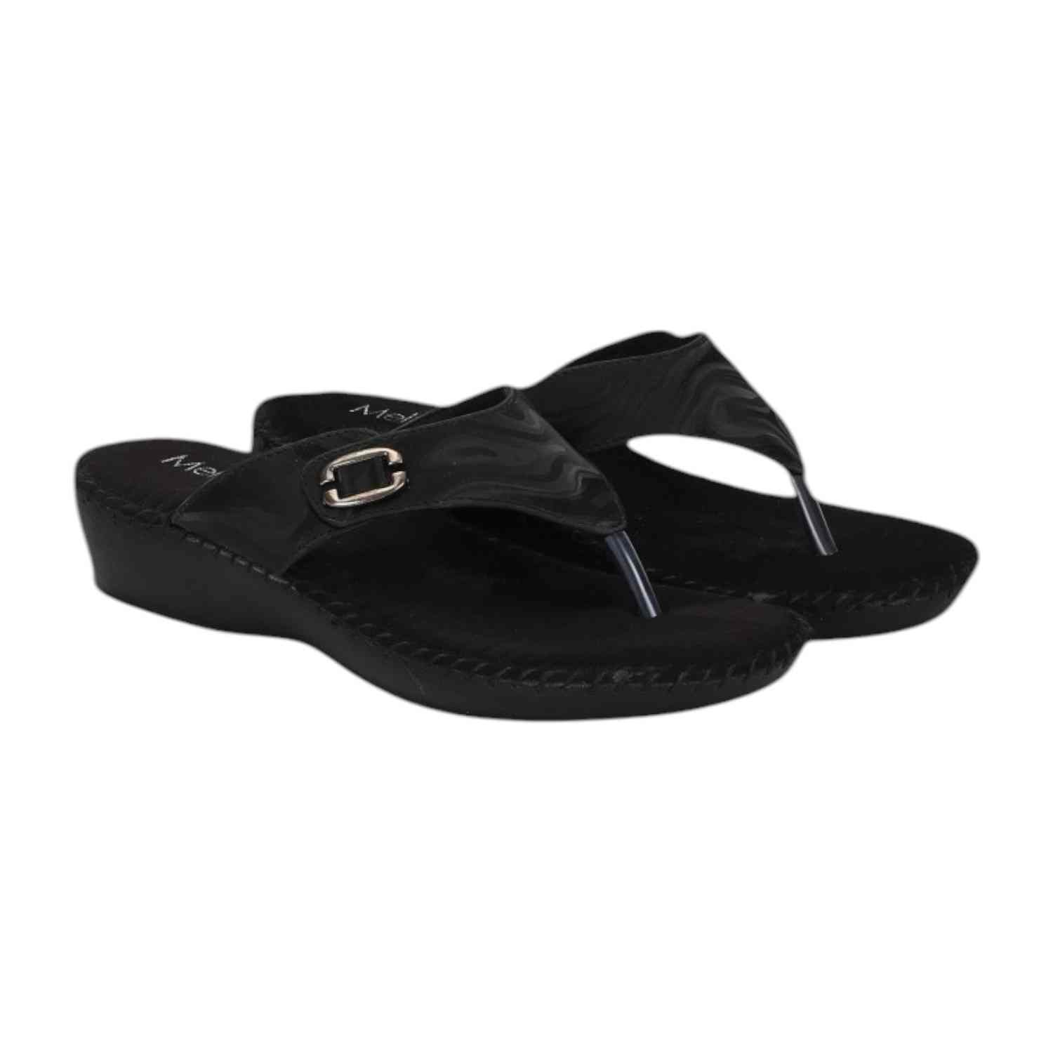 Women Chappal-Thong Black Casual Flat
