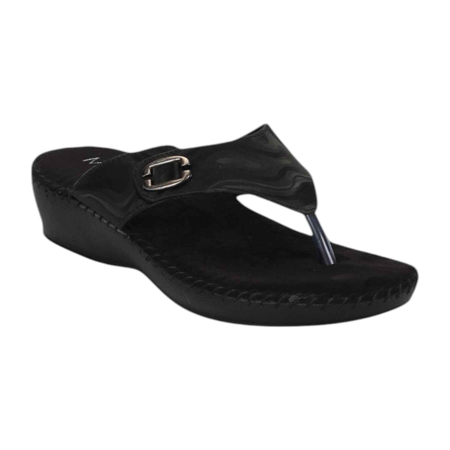 Women Chappal-Thong Black Casual Flat