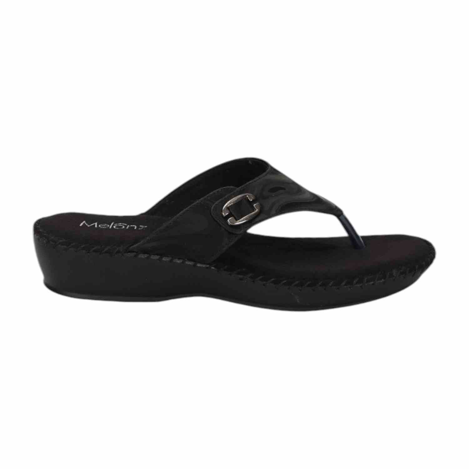 Women Chappal-Thong Black Casual Flat
