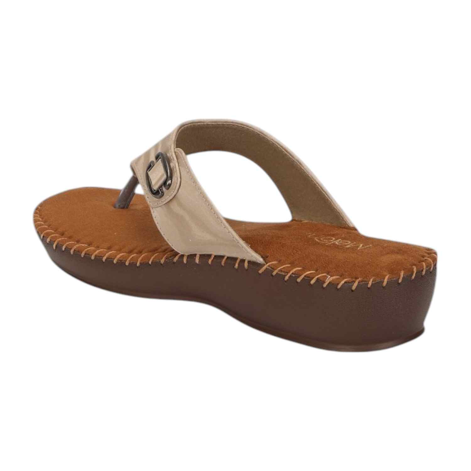 Women Chappal-Thong Gold Casual Flat