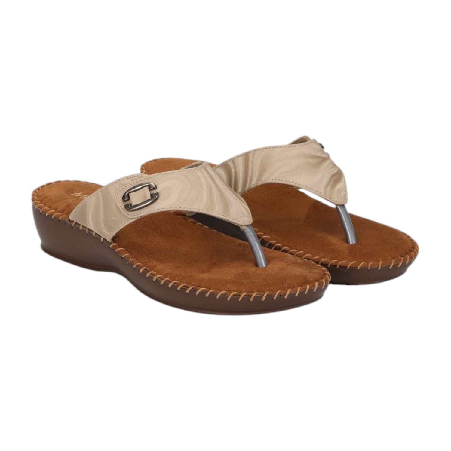 Women Chappal-Thong Gold Casual Flat