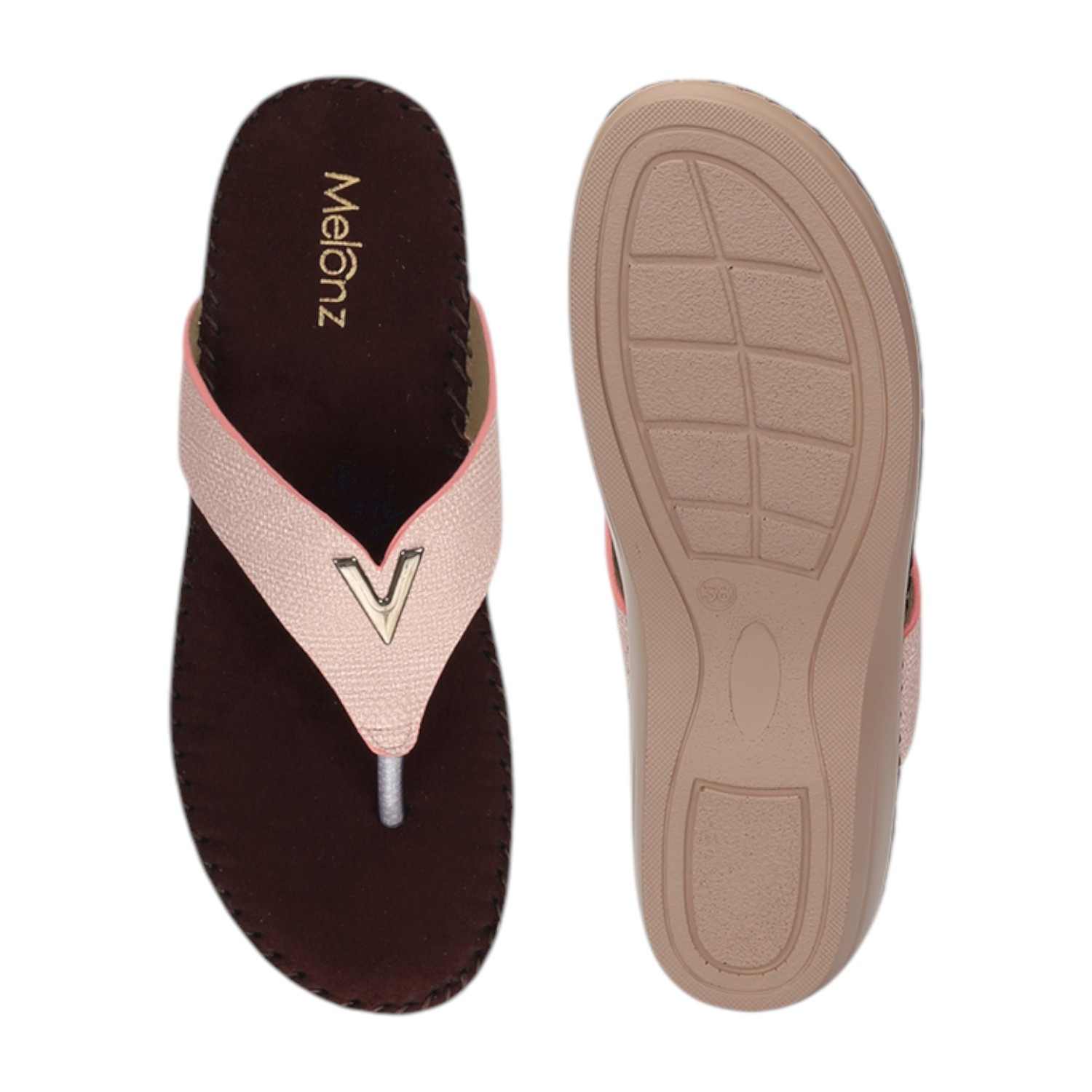 Women Chappal-Thong Peach Casual Flat
