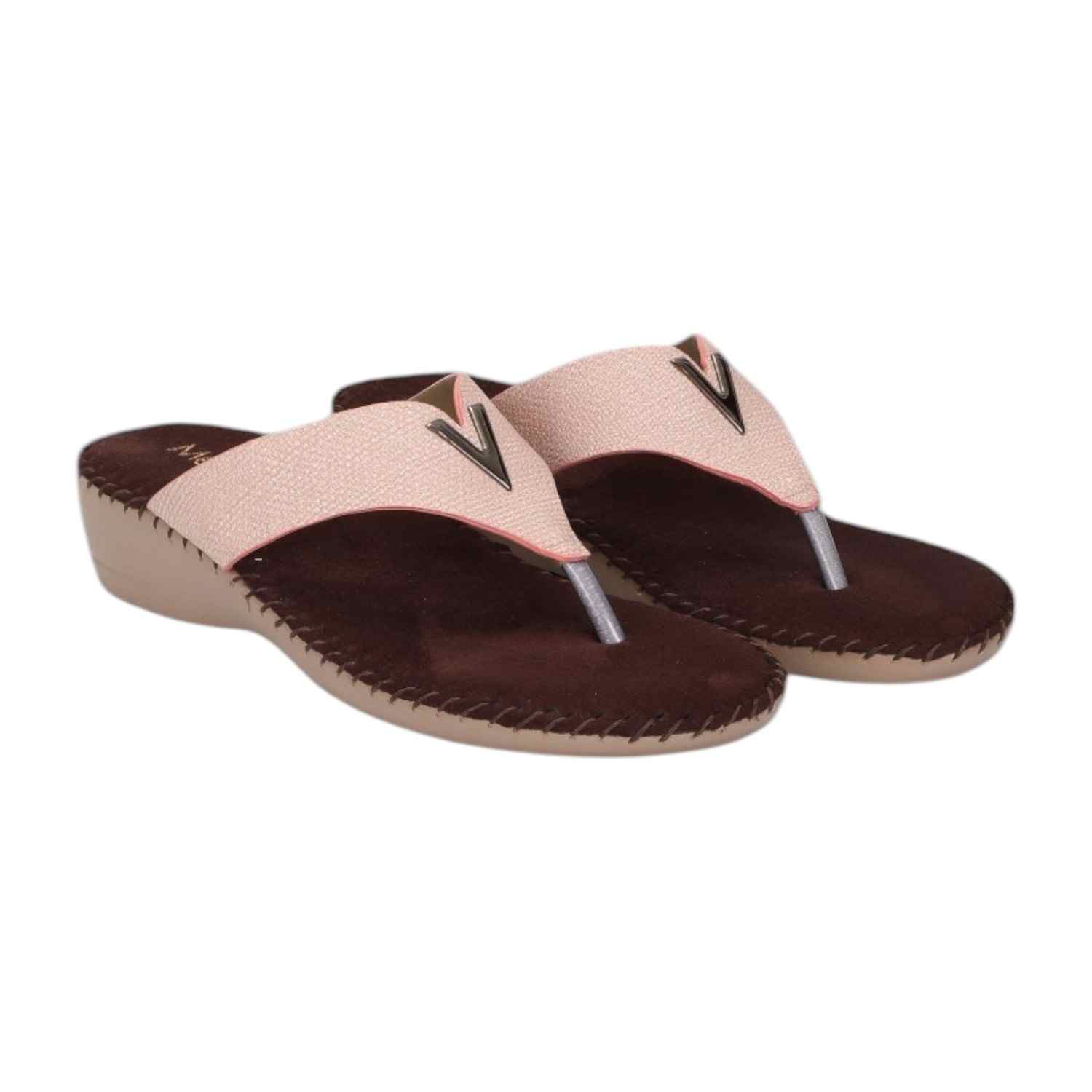 Women Chappal-Thong Peach Casual Flat