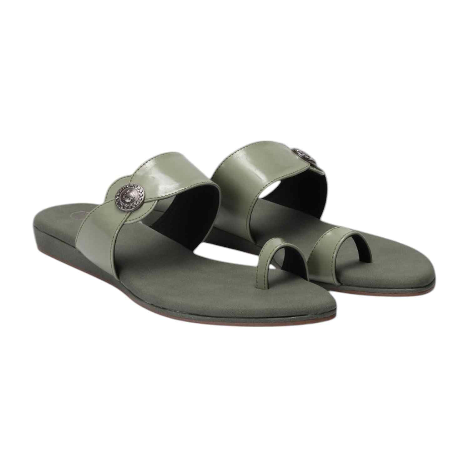 Women Green Sandal One Toe Casual Flat