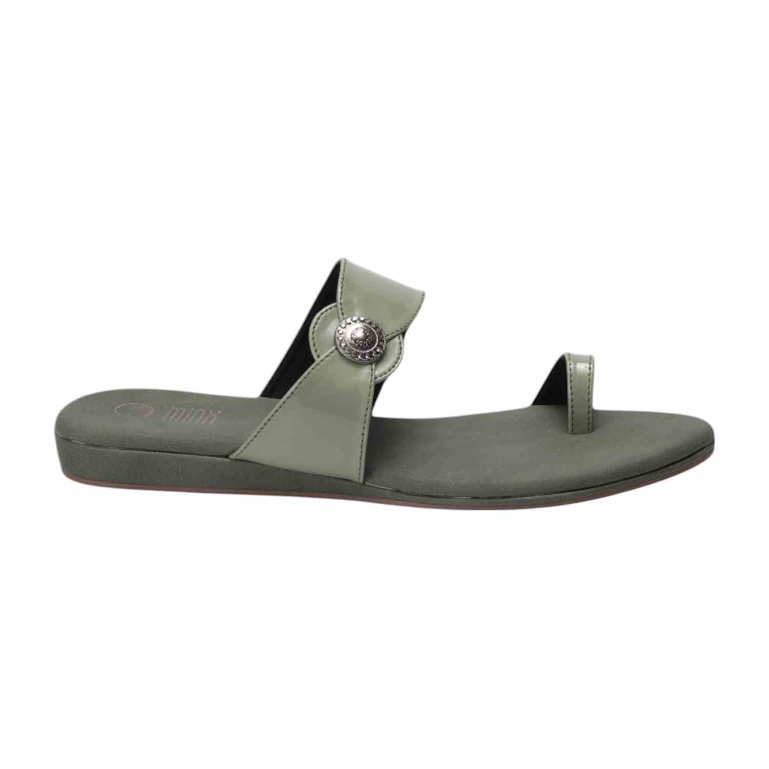 Women Green Sandal One Toe Casual Flat