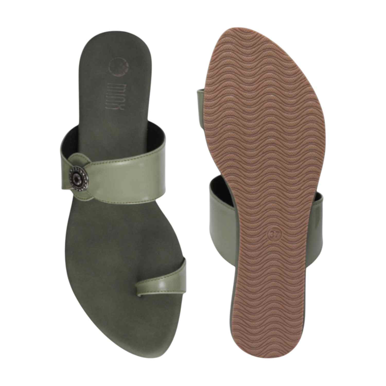 Women Green Sandal One Toe Casual Flat