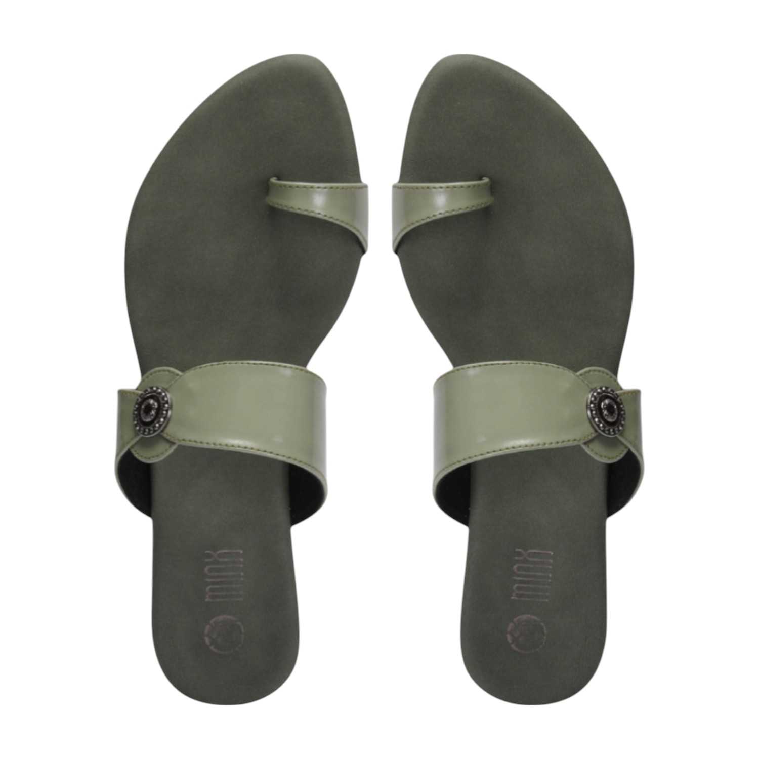 Women Green Sandal One Toe Casual Flat