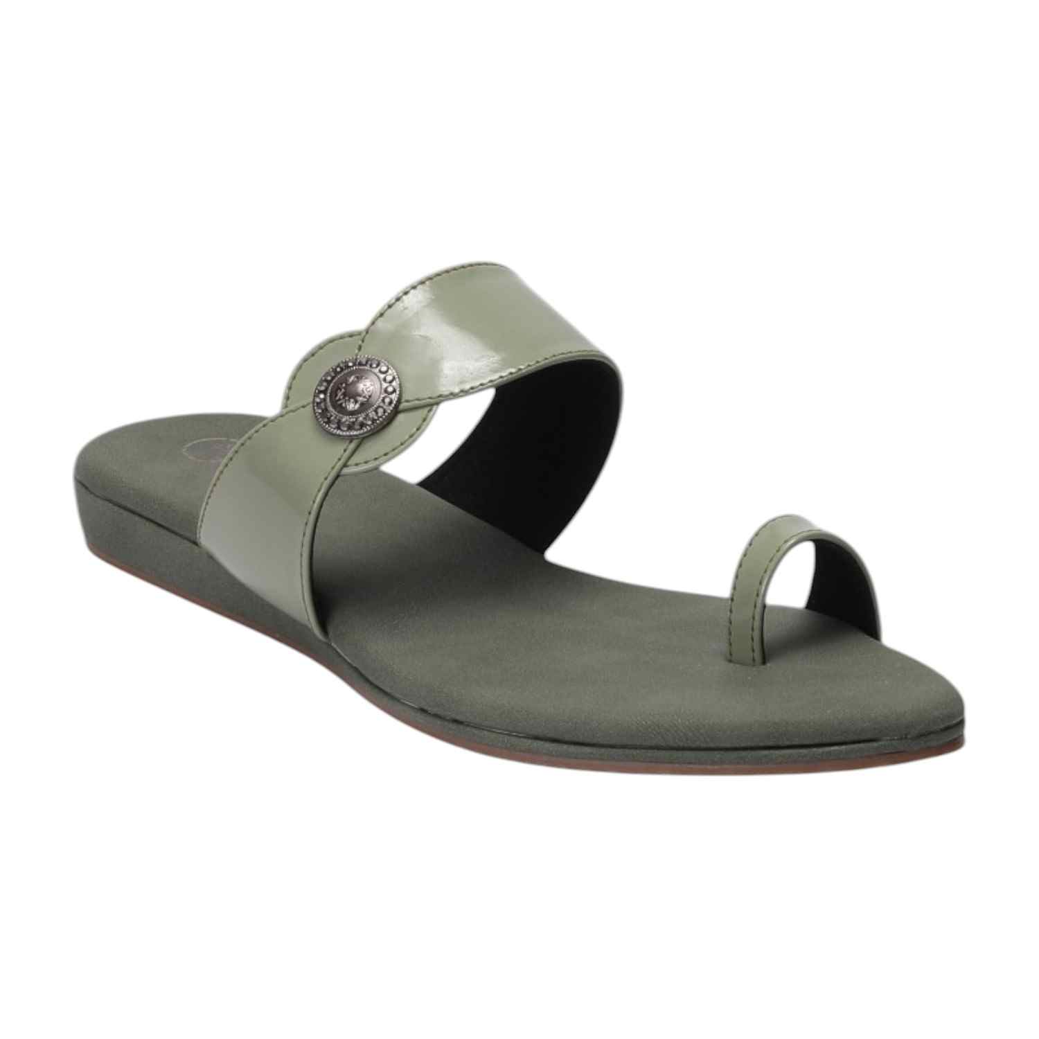 Women Green Sandal One Toe Casual Flat
