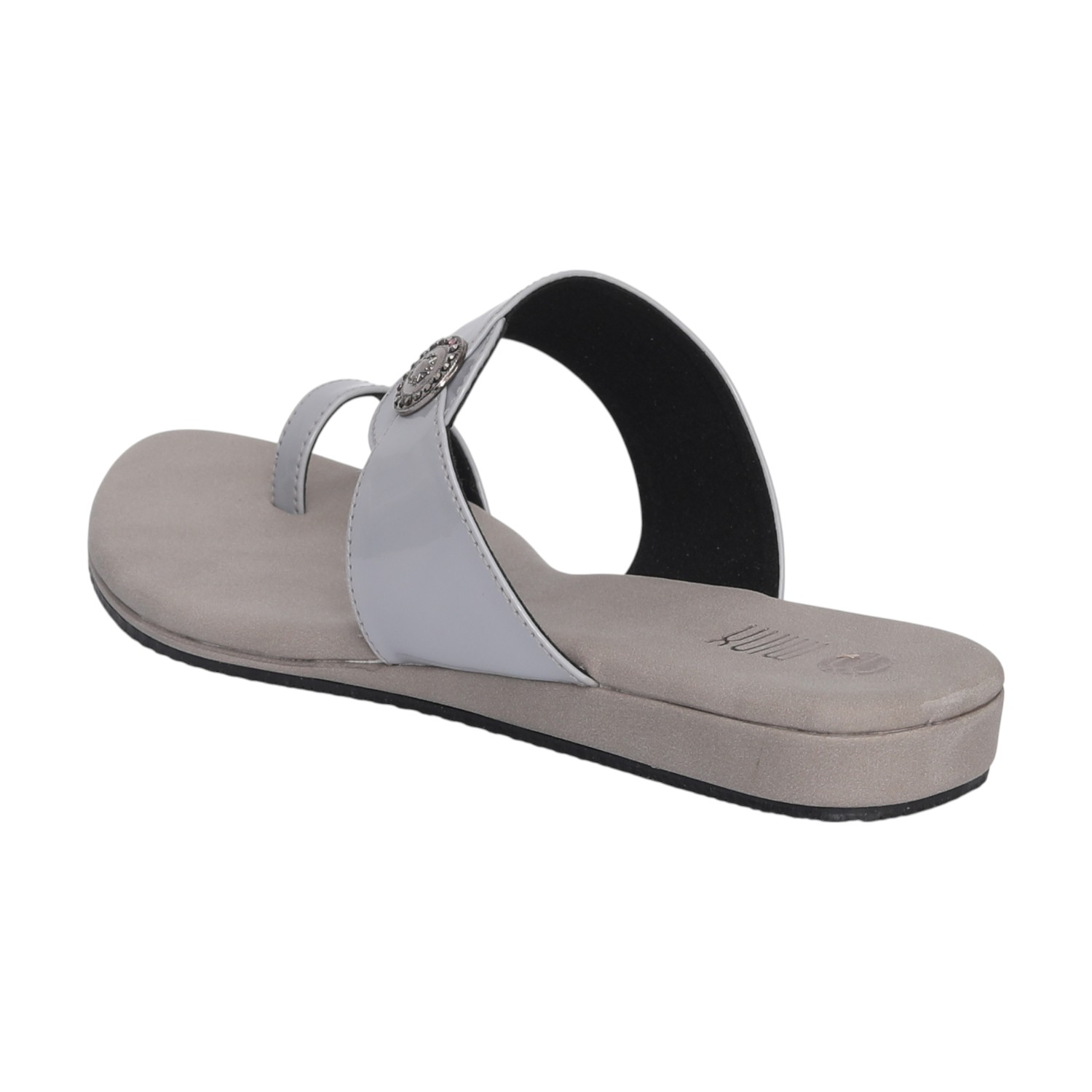 Grey Toe-Ring Flats with metal detailing for Women
