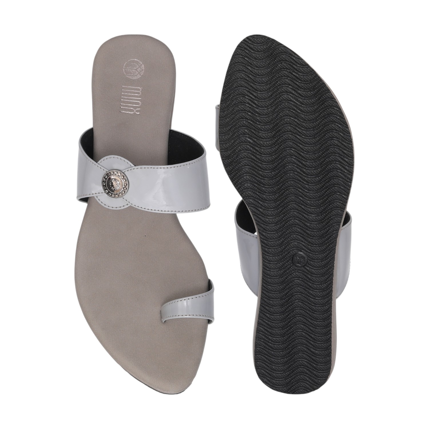 Grey Toe-Ring Flats with metal detailing for Women
