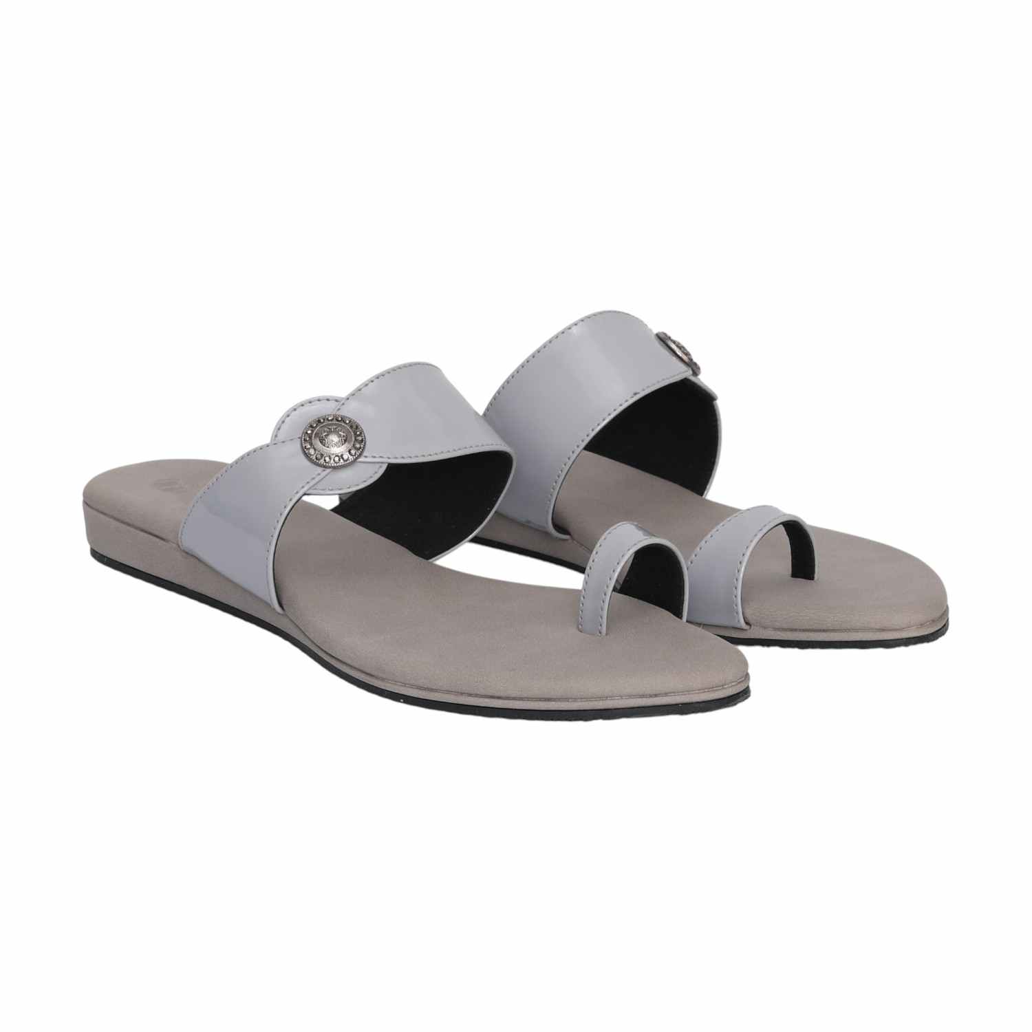 Grey Toe-Ring Flats with metal detailing for Women