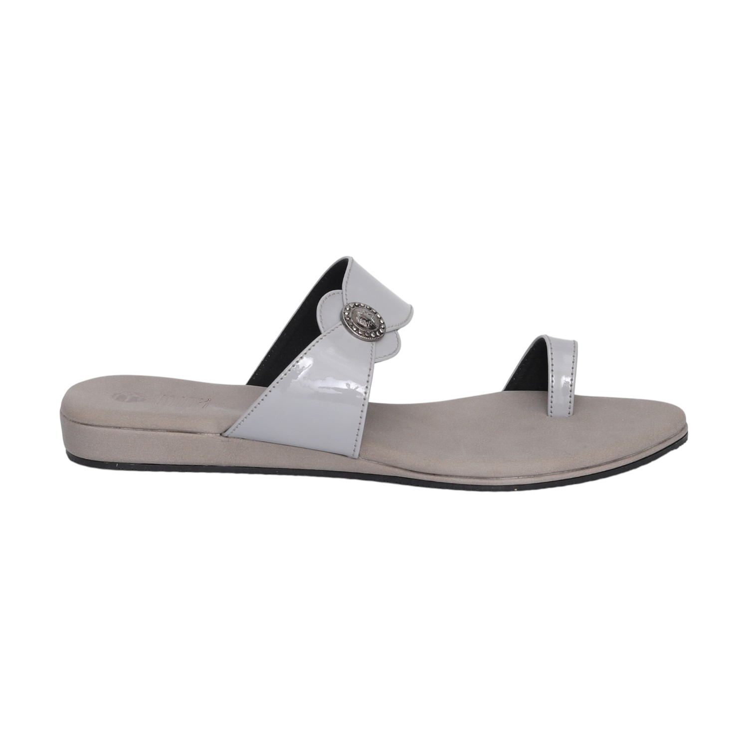 Grey Toe-Ring Flats with metal detailing for Women