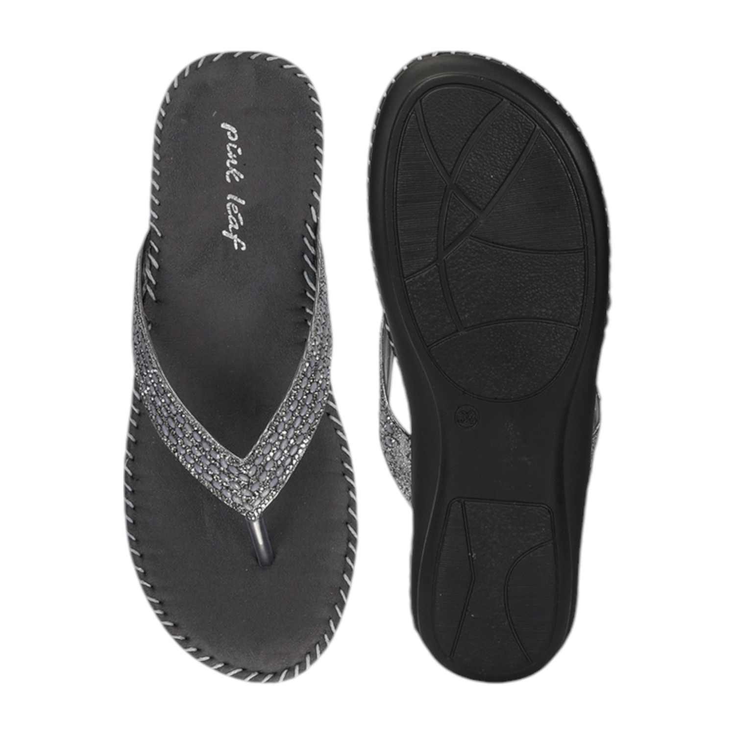 Women Embroided Gunmetal Fashion Flat