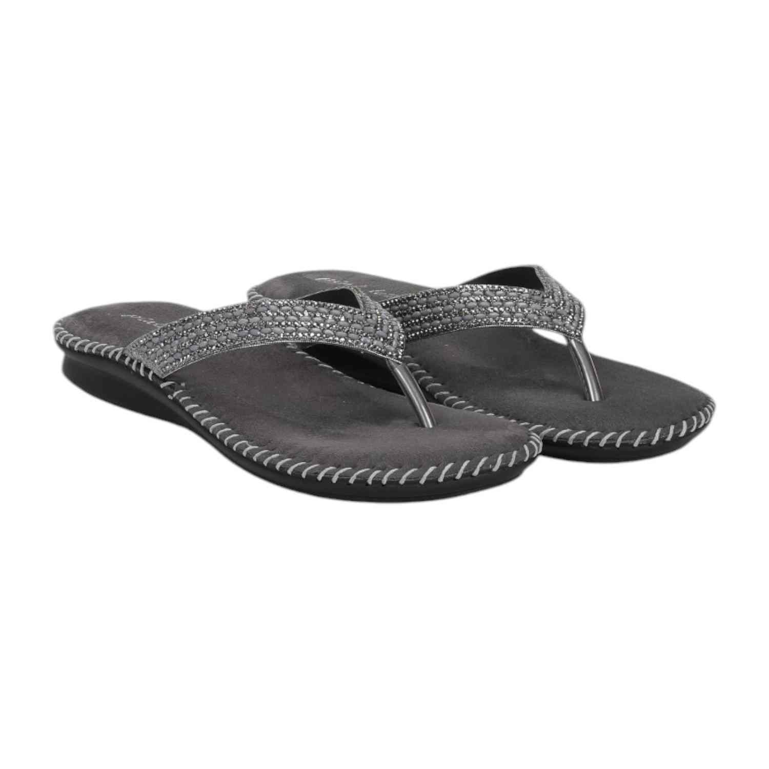 Women Embroided Gunmetal Fashion Flat