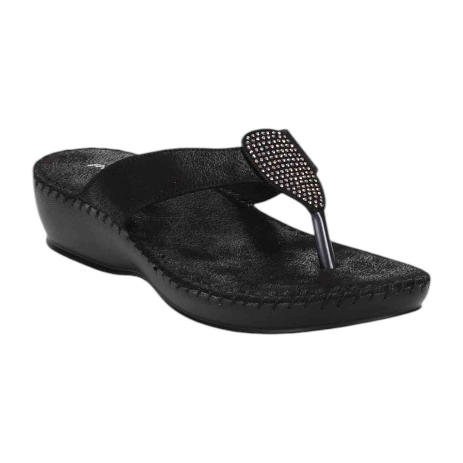 Women Chappal/Thong Black Fashion Flat