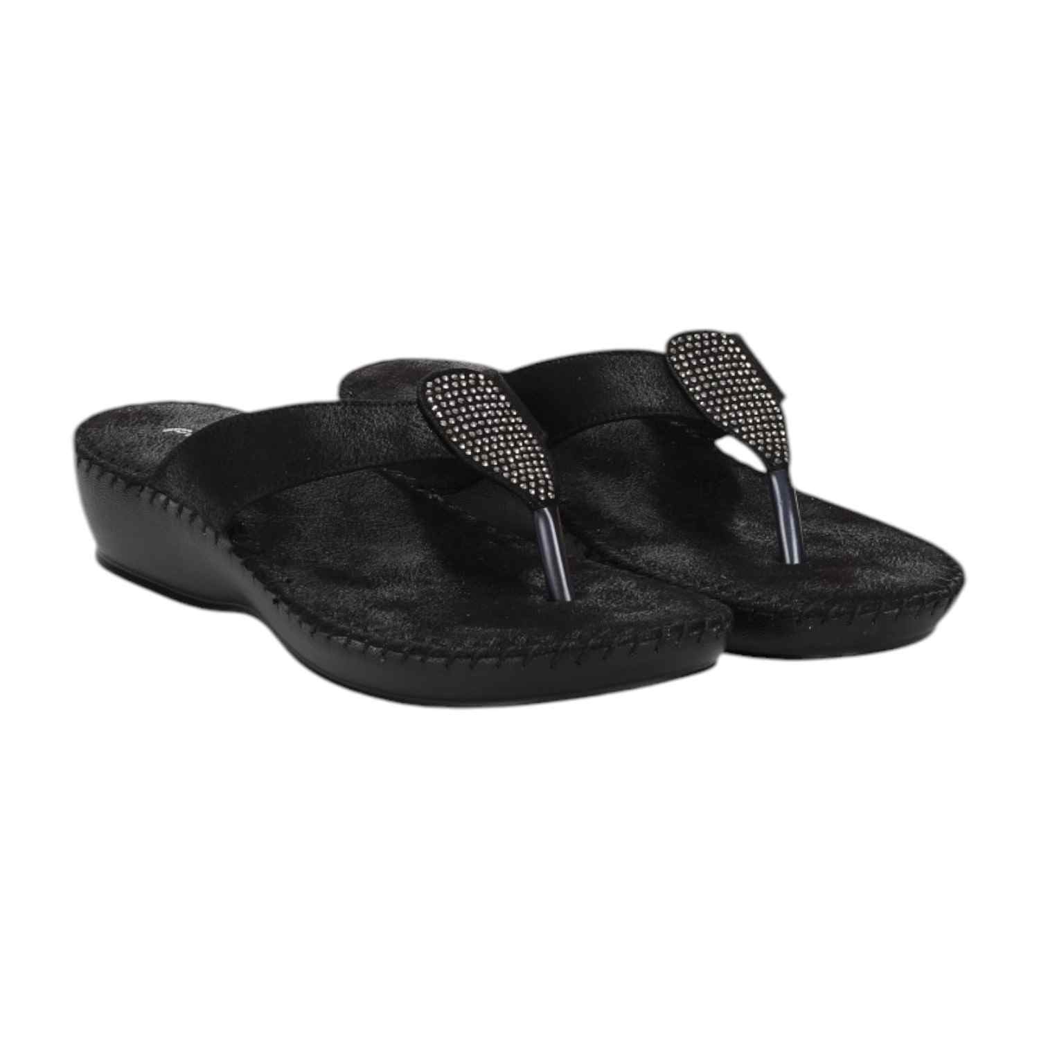 Women Chappal/Thong Black Fashion Flat