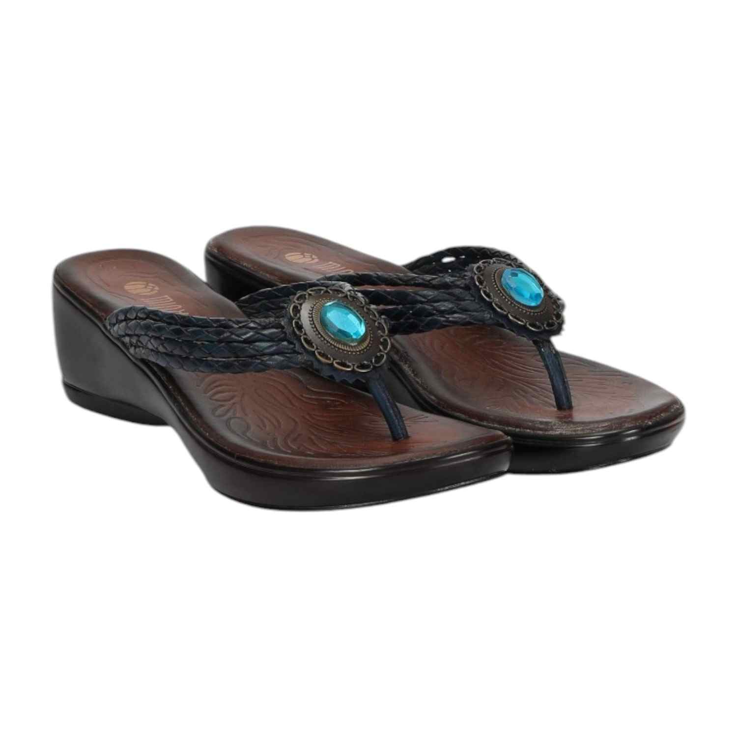 Women Navy Blue Braided Medallion Wedges