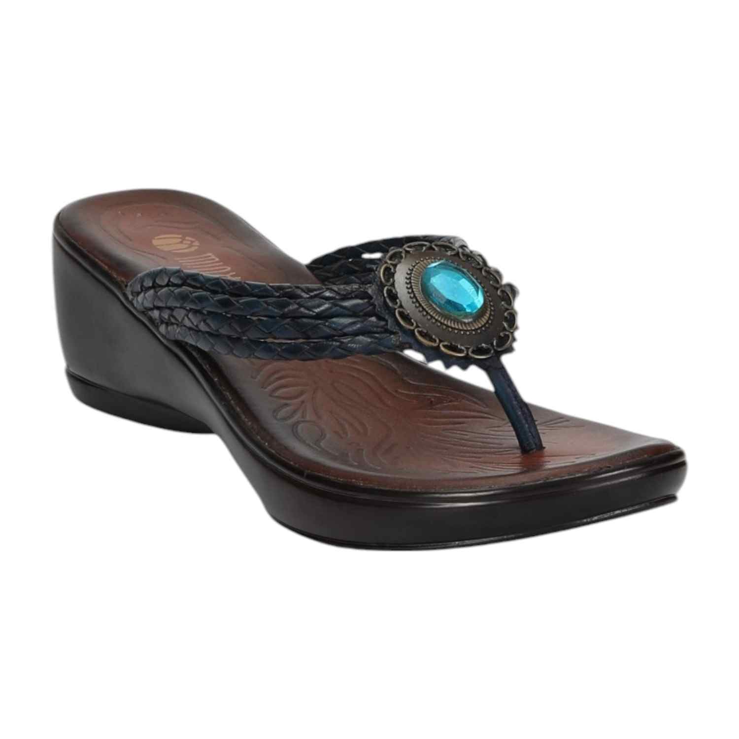 Women Navy Blue Braided Medallion Wedges