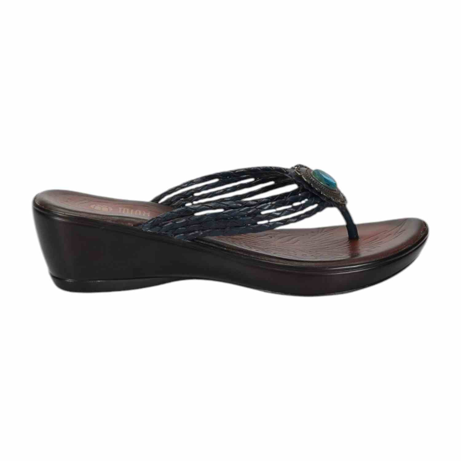 Women Navy Blue Braided Medallion Wedges