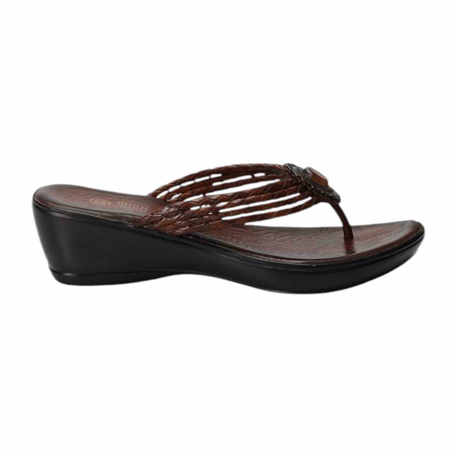 Women Brown Braided Medallion Wedges