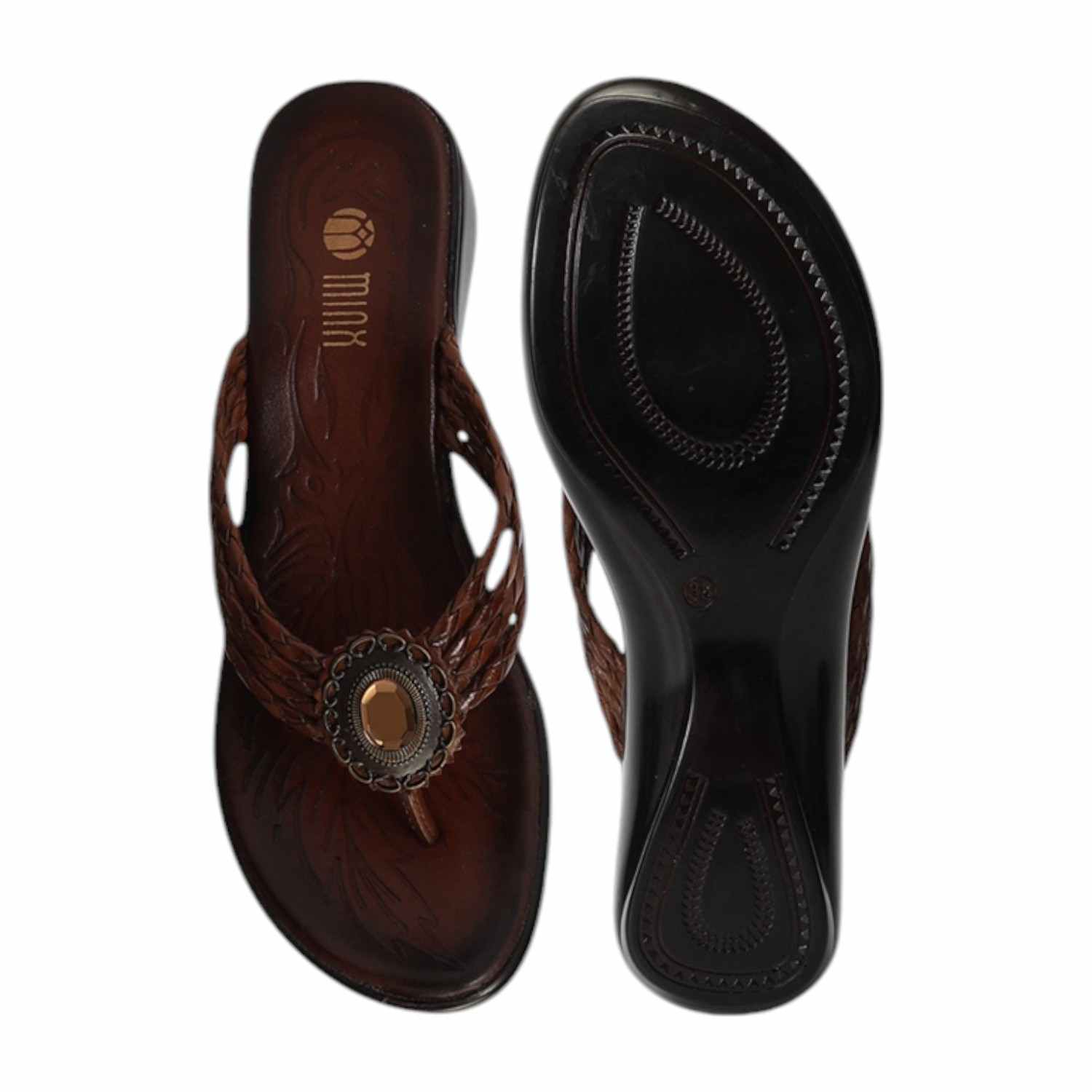 Women Brown Braided Medallion Wedges