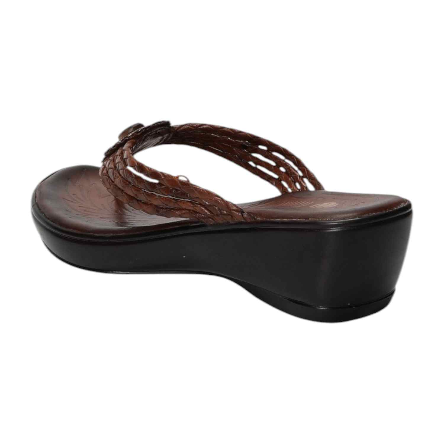 Women Brown Braided Medallion Wedges