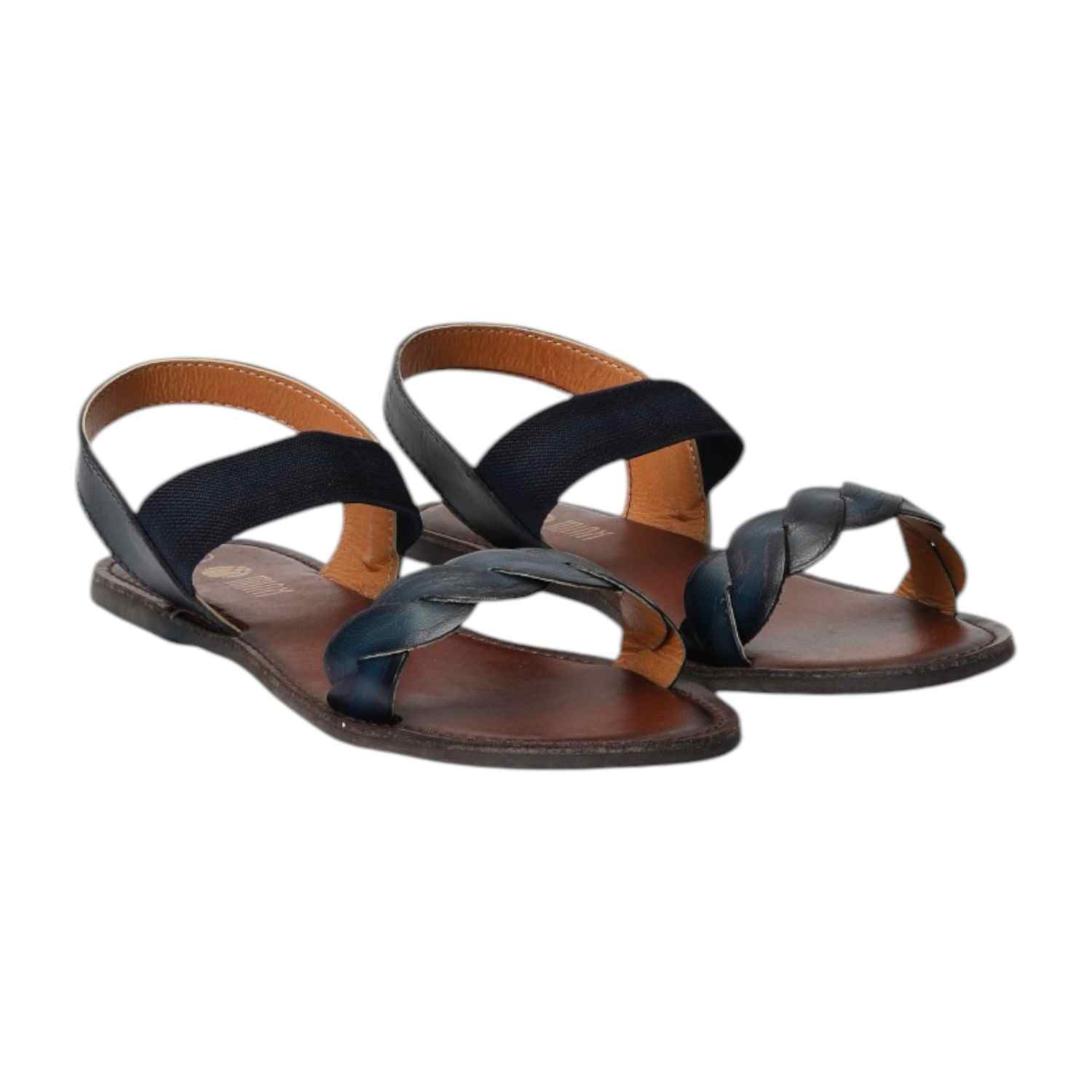 Women Braided Navy Flat Sandals