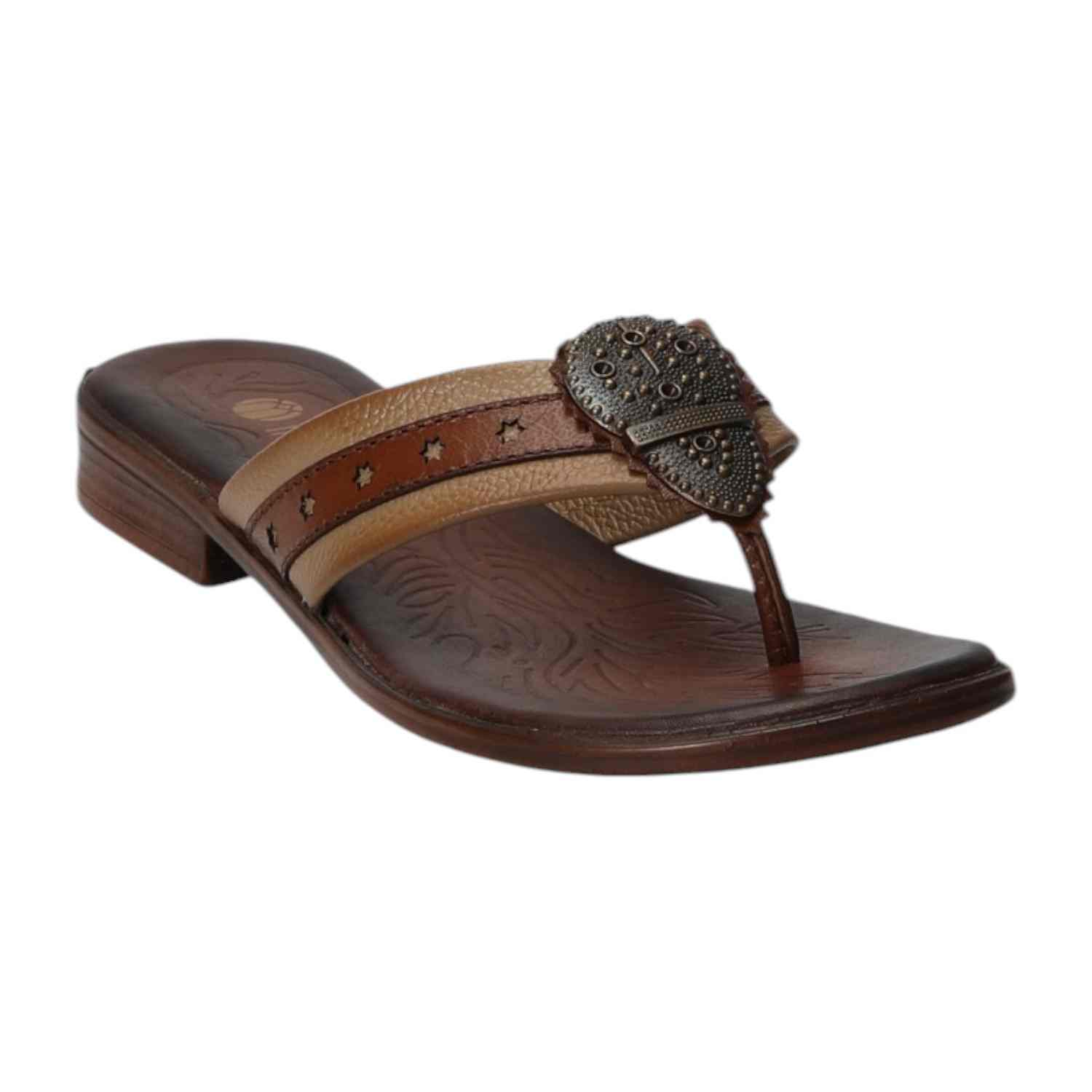 Women Dark Beige Medallion Thongs