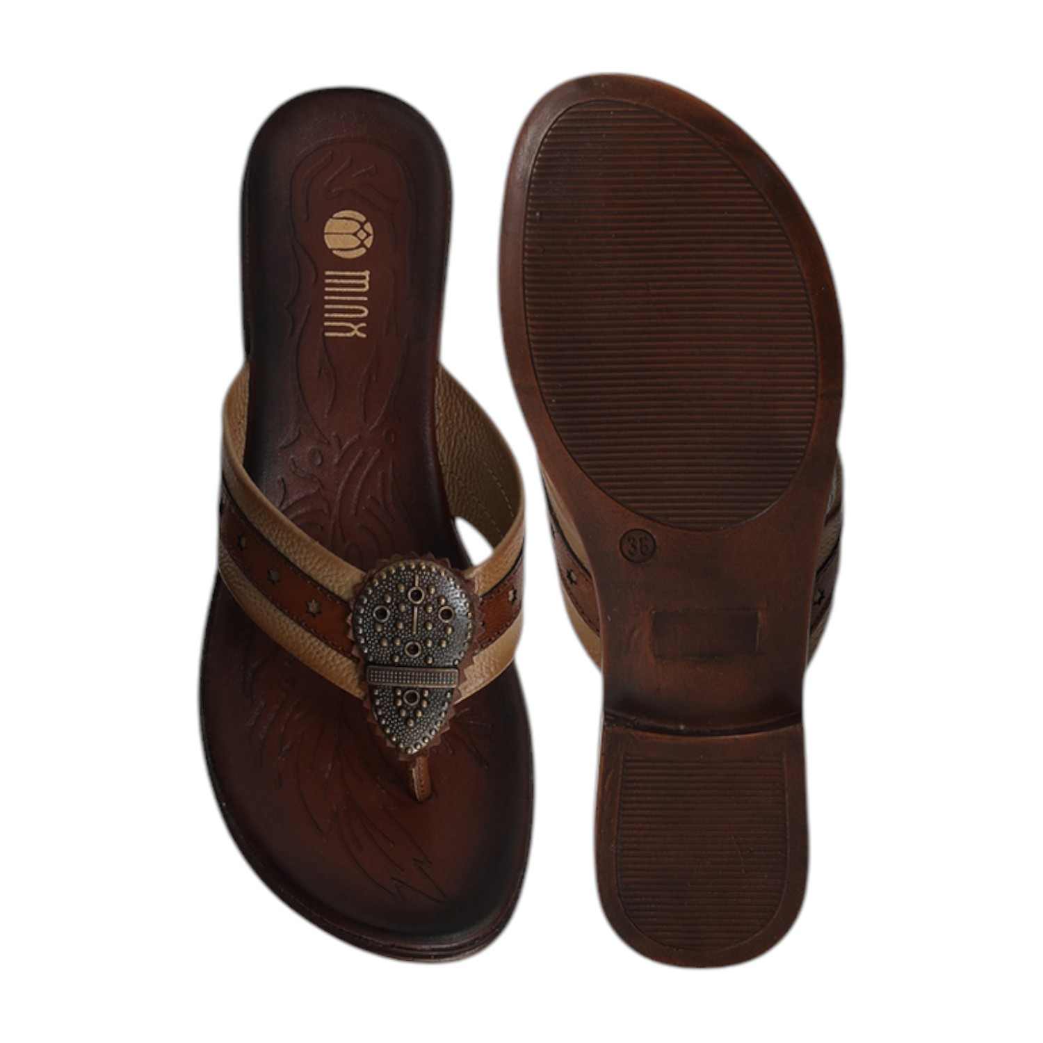 Women Dark Beige Medallion Thongs