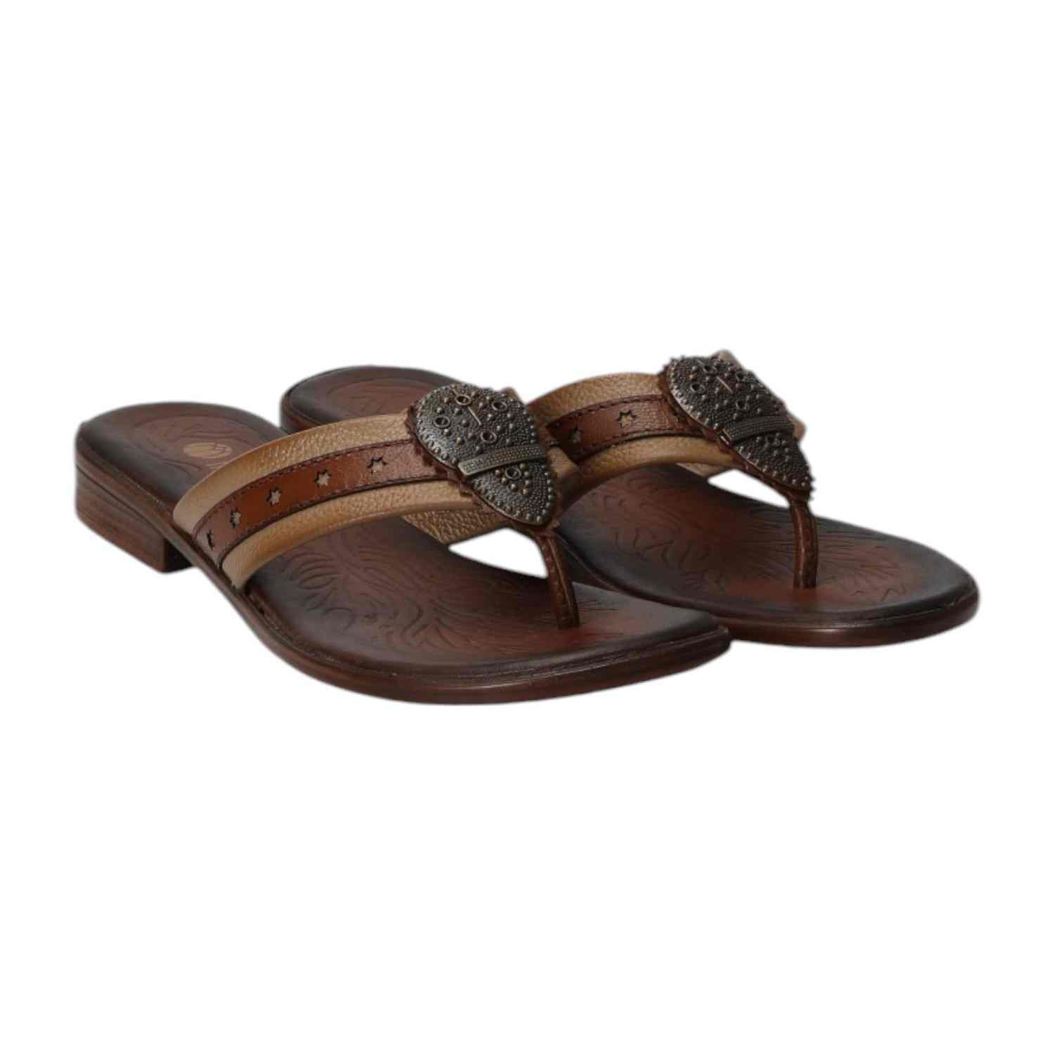 Women Dark Beige Medallion Thongs