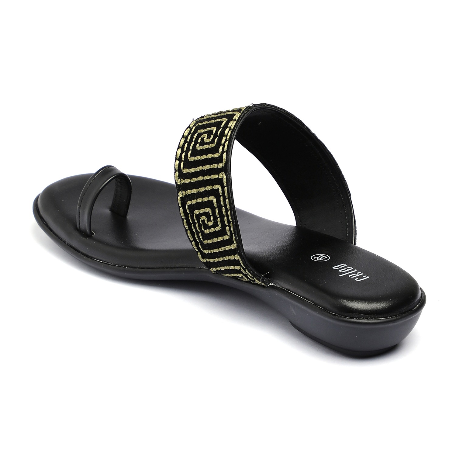 Women Green Embroided Toe Ring Flats