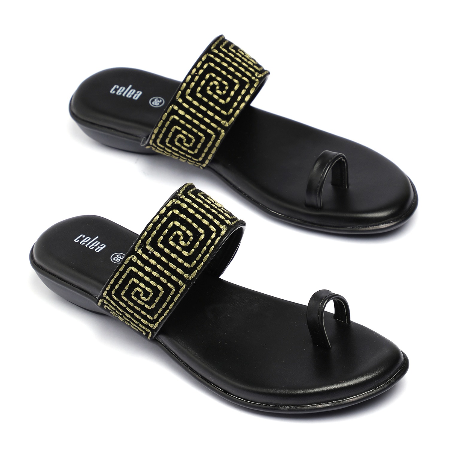Women Green Embroided Toe Ring Flats