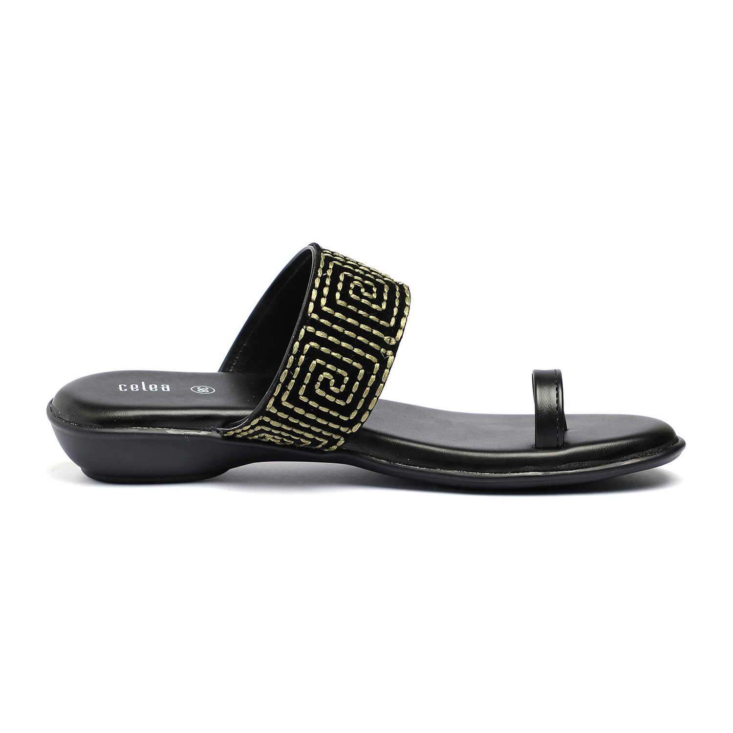 Women Green Embroided Toe Ring Flats