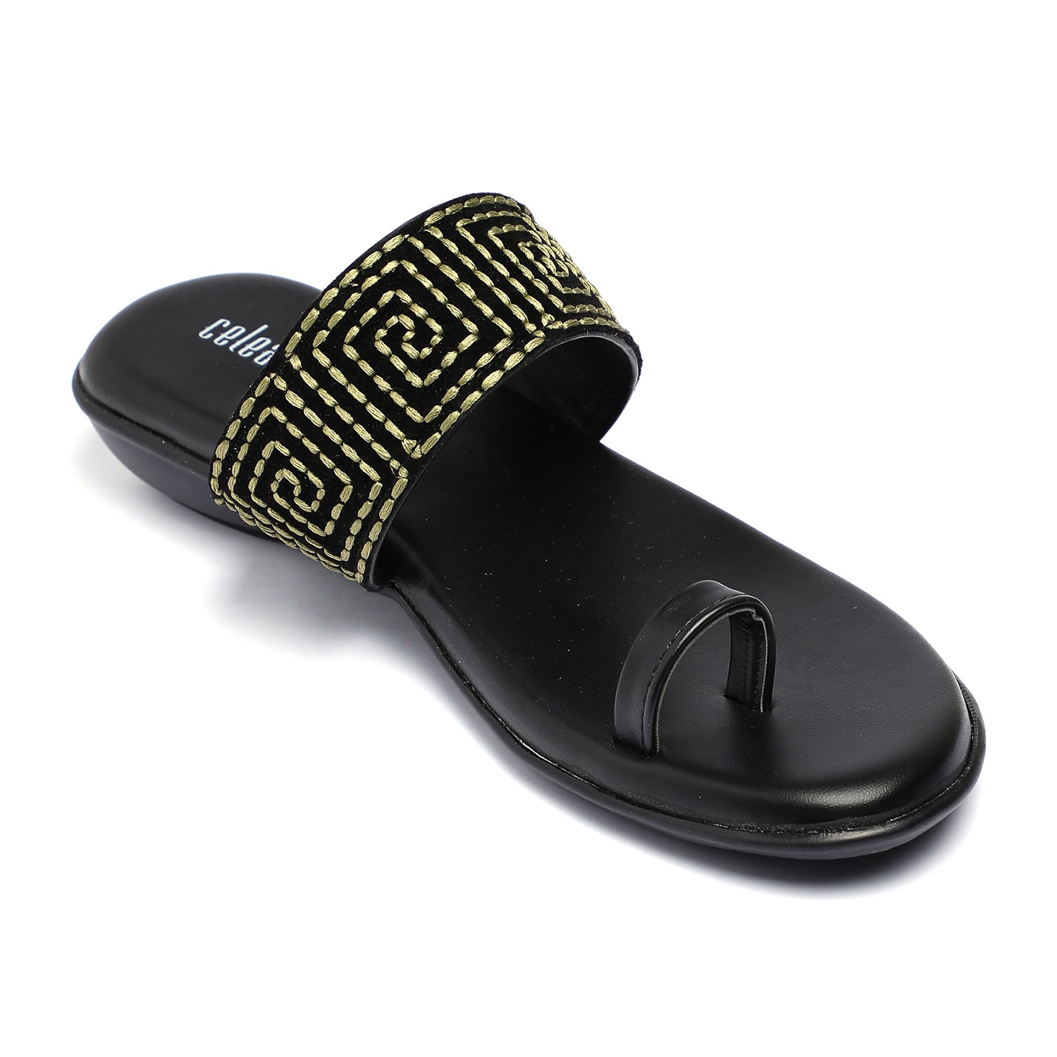 Women Green Embroided Toe Ring Flats