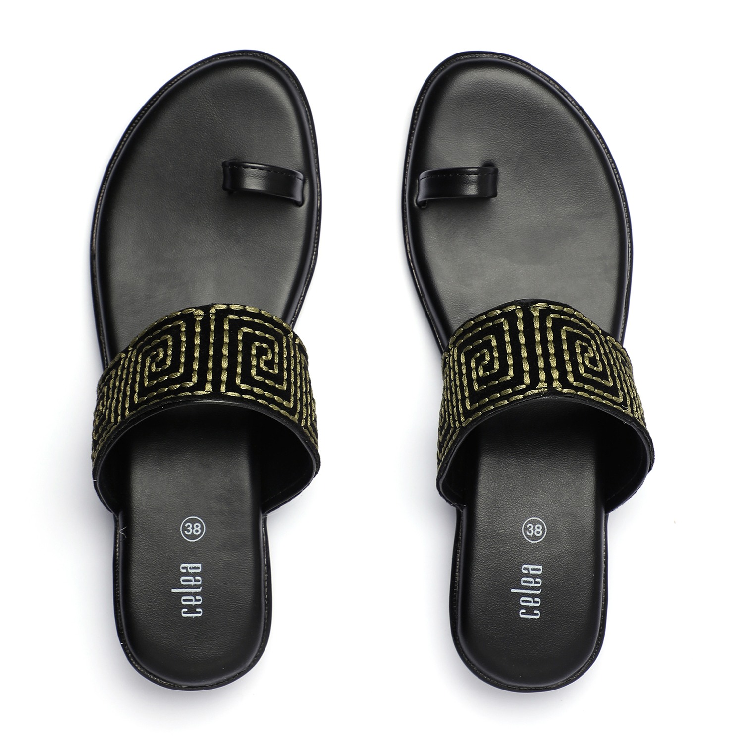 Women Green Embroided Toe Ring Flats