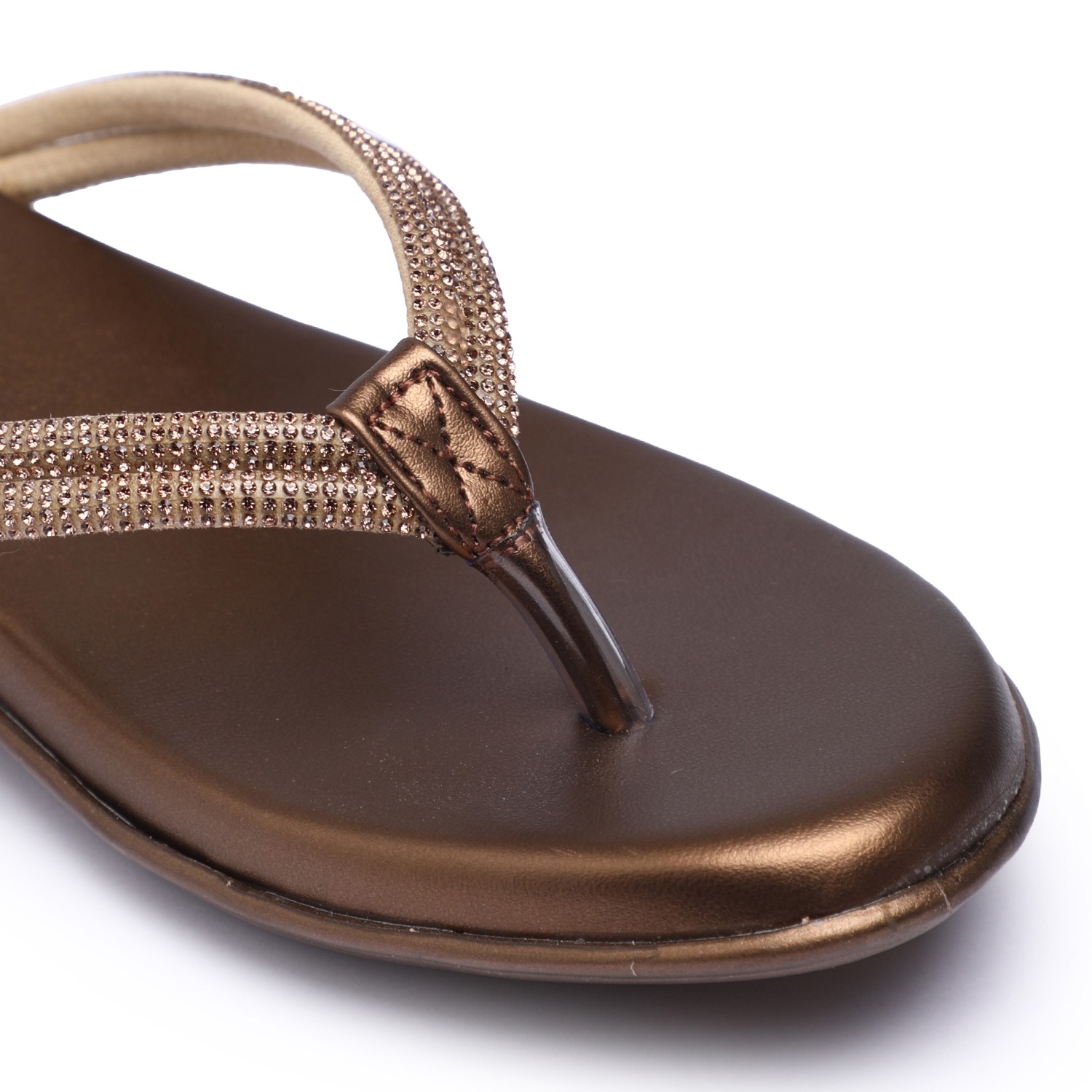 Women Elegant Metallic Gold Flip-Flops with Embellished Straps