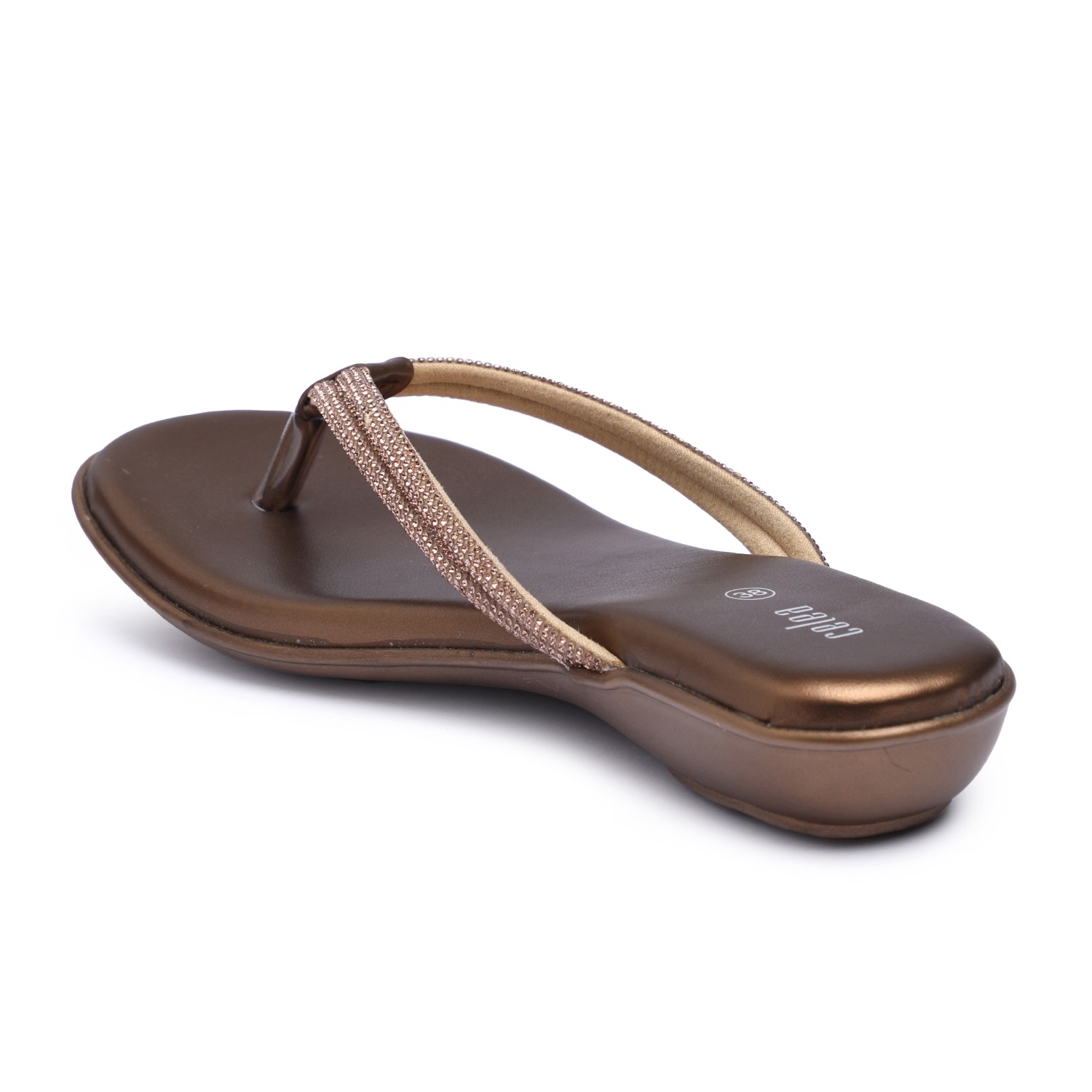 Women Elegant Metallic Gold Flip-Flops with Embellished Straps