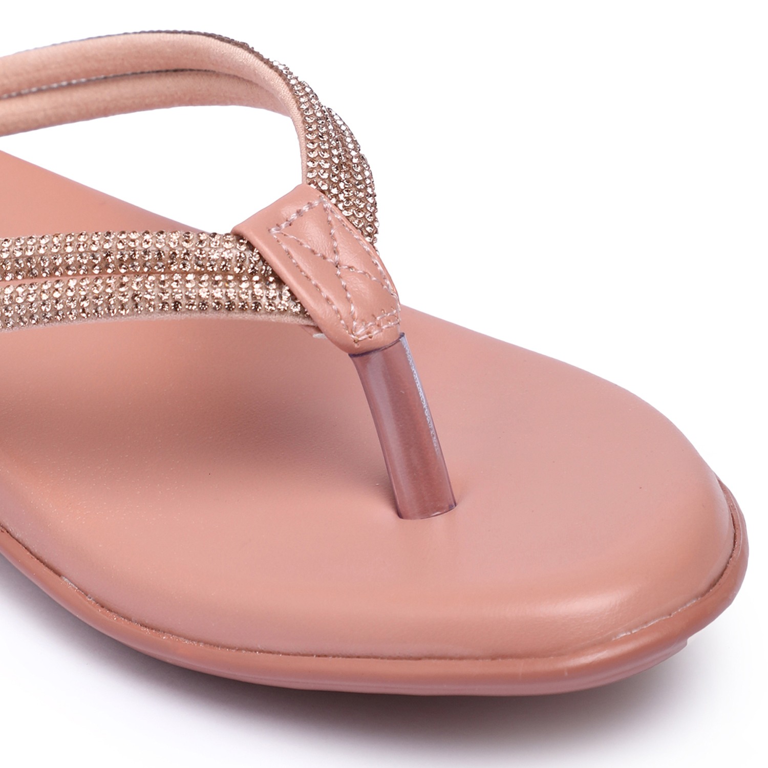 Women Elegant Metallic RoseGold Flip-Flops with Embellished Straps