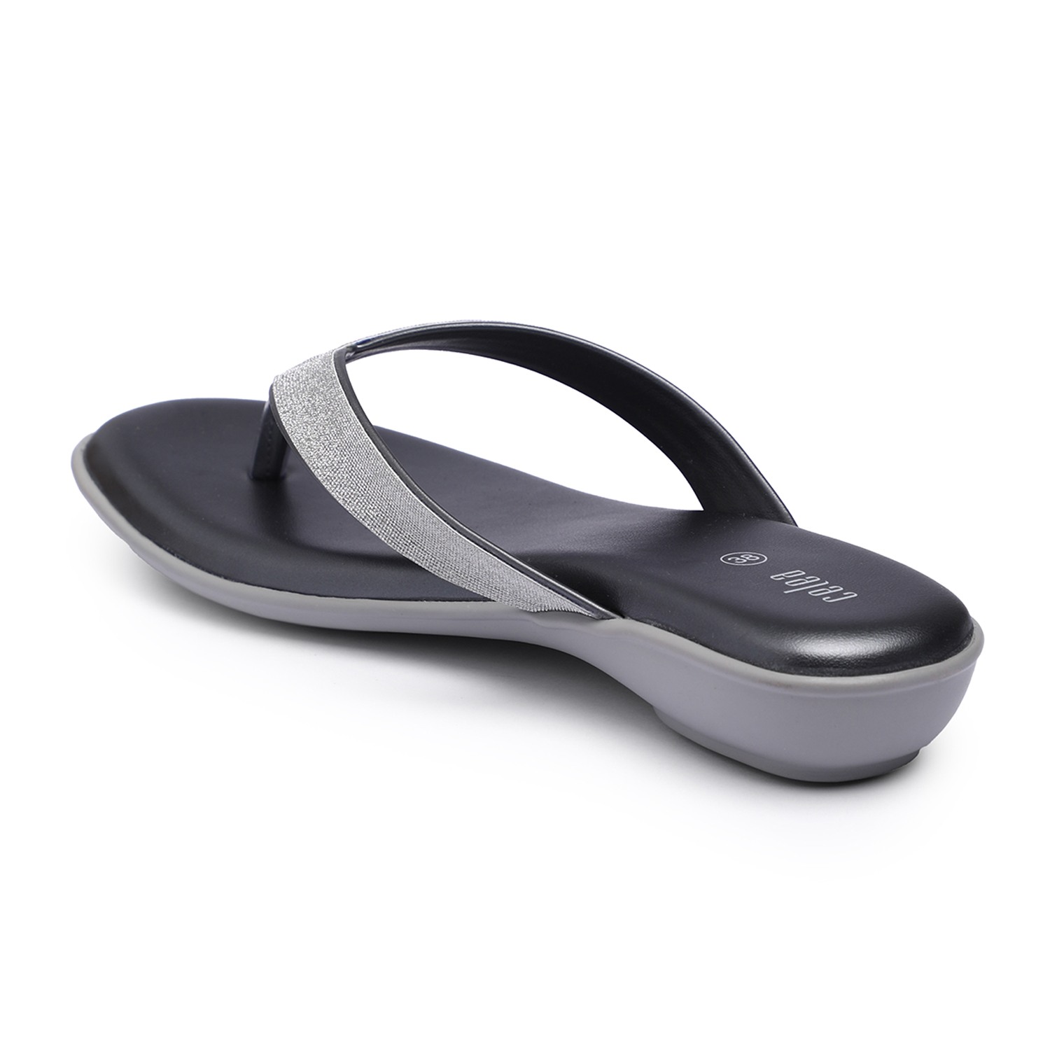 Women Stylish Grey Flip-Flops with Shimmering Straps