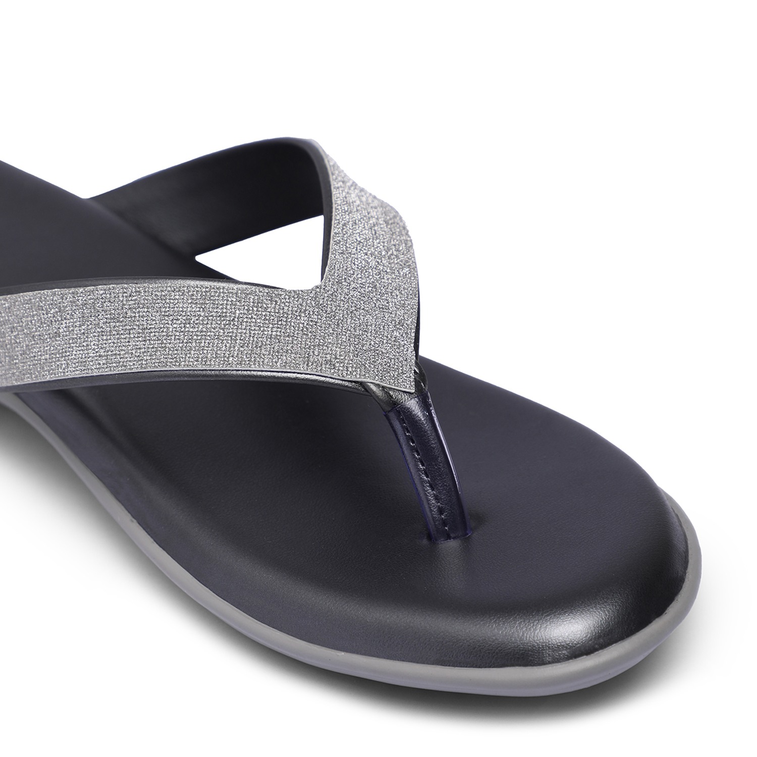 Women Stylish Grey Flip-Flops with Shimmering Straps